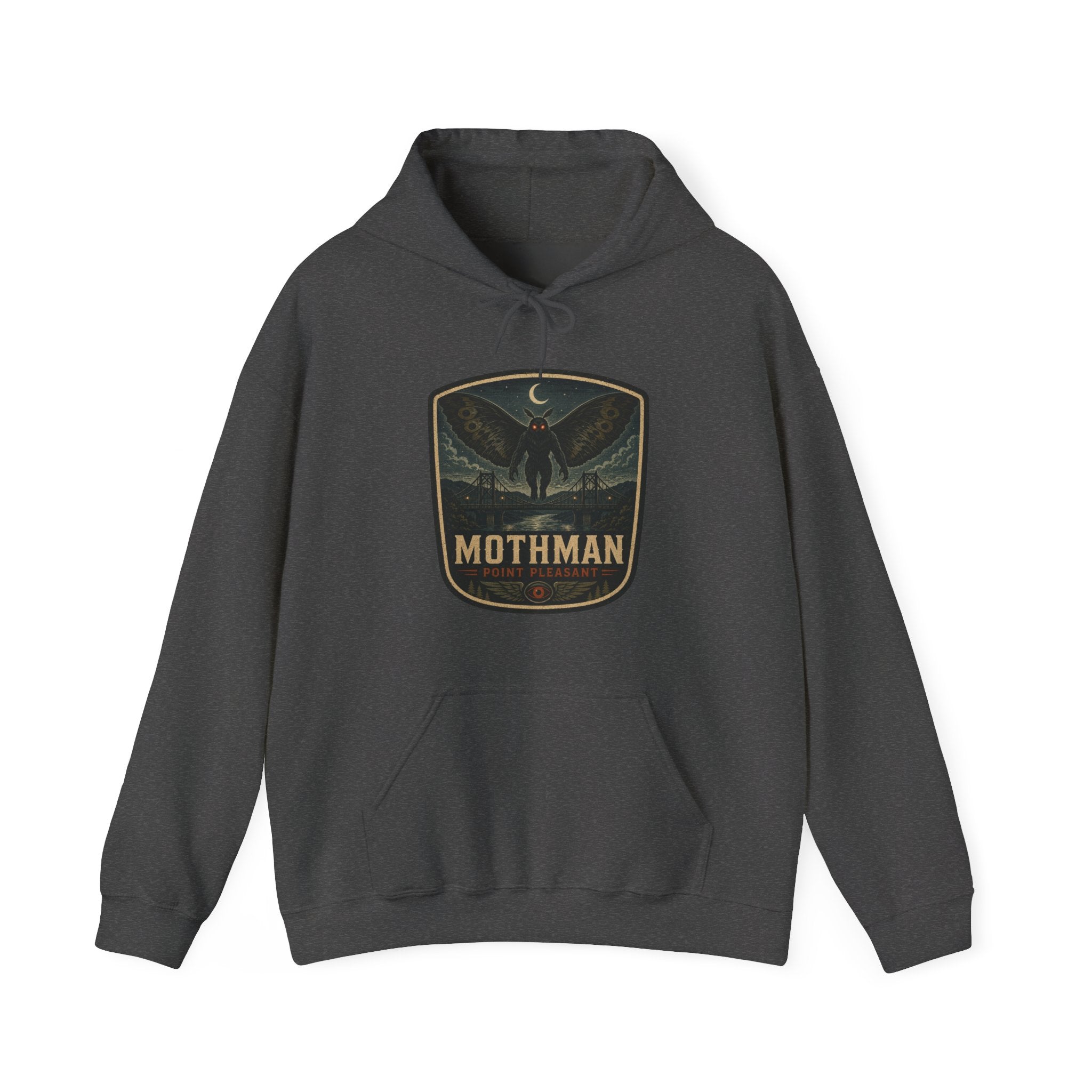 Mothman Badge Hoodie, Cryptid Nightscape Pullover