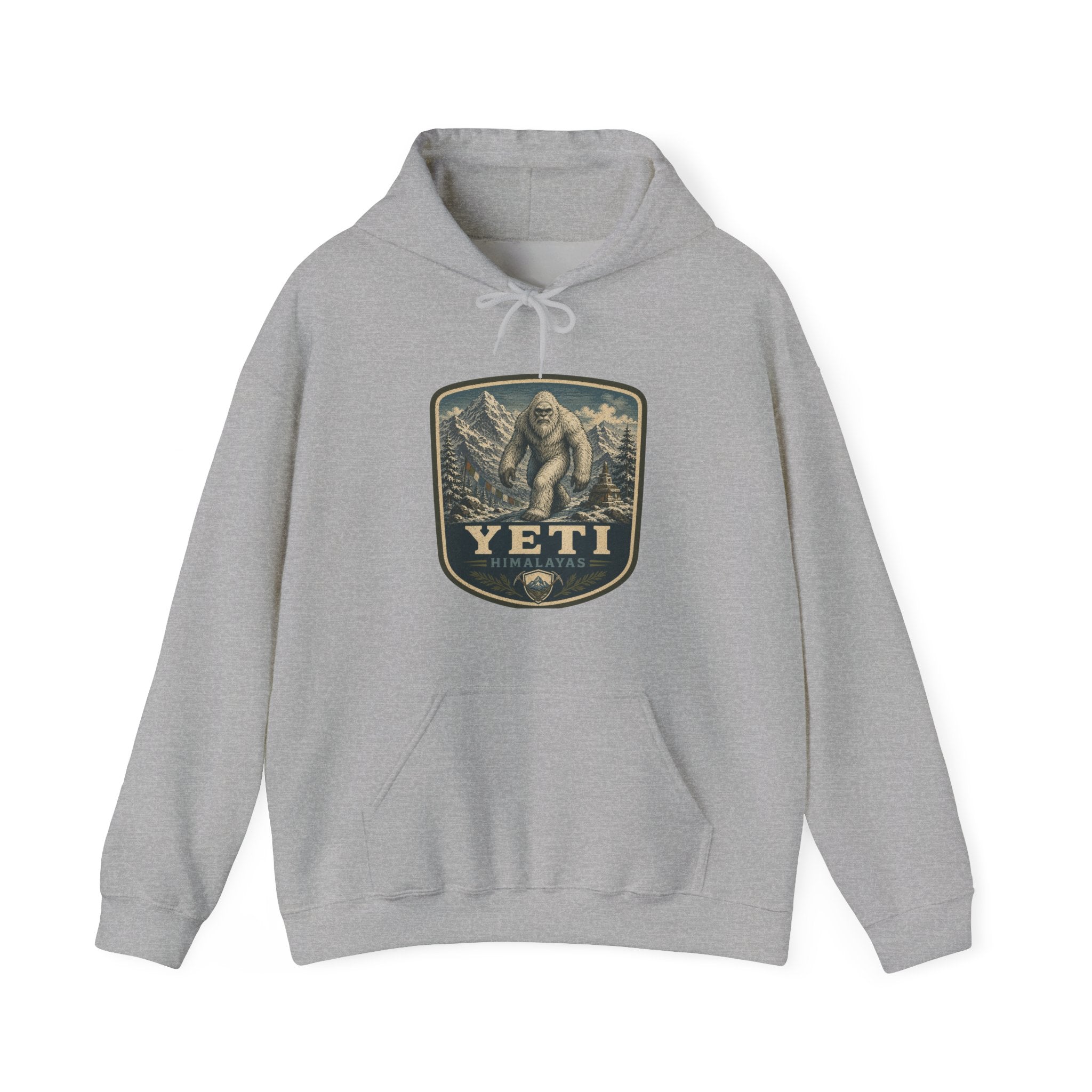 Yeti Mountain Patch Hoodie, Snowy Forest Sasquatch Sweatshirt