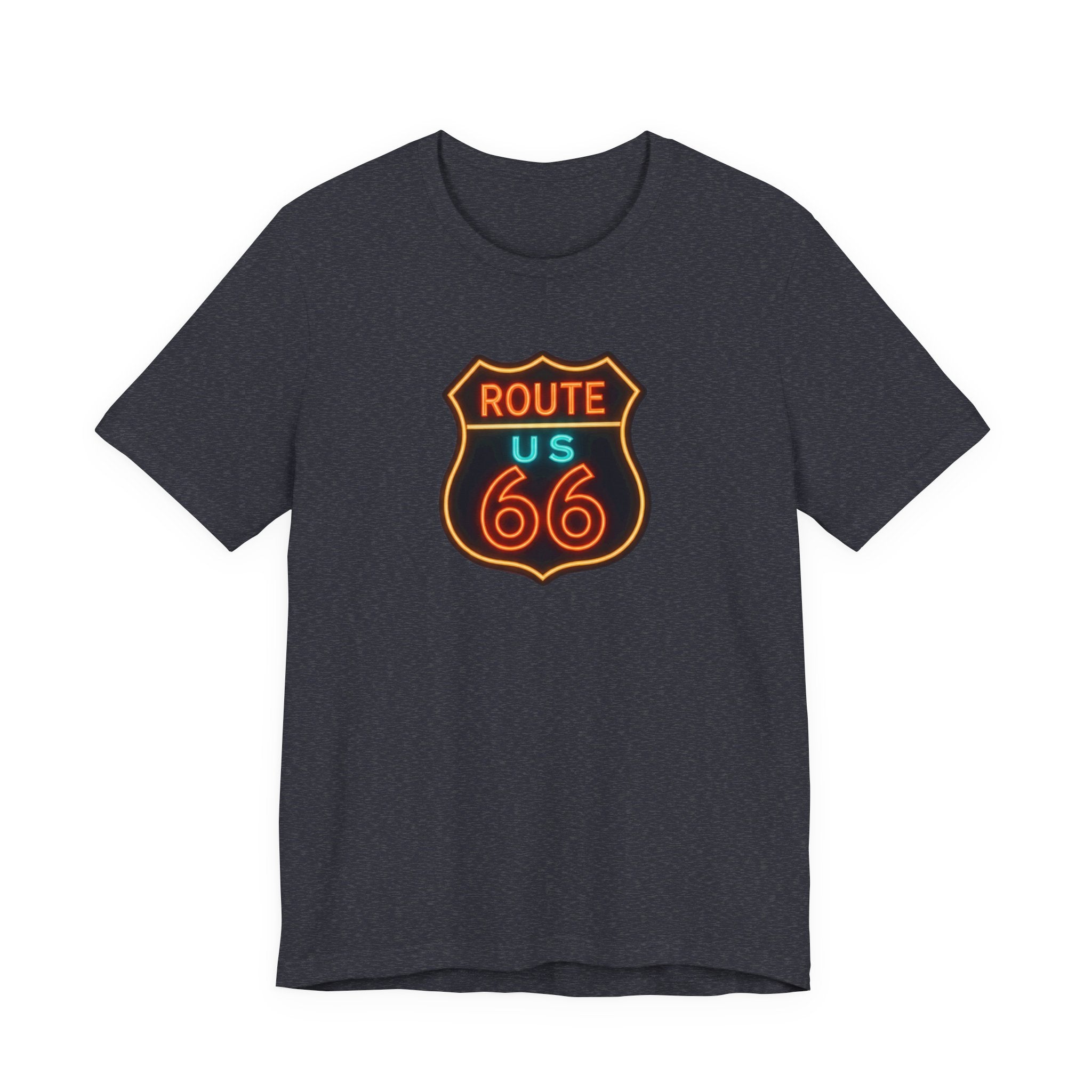 Route 66 Neon Shield T-Shirt, Retro US Highway Sign Tee