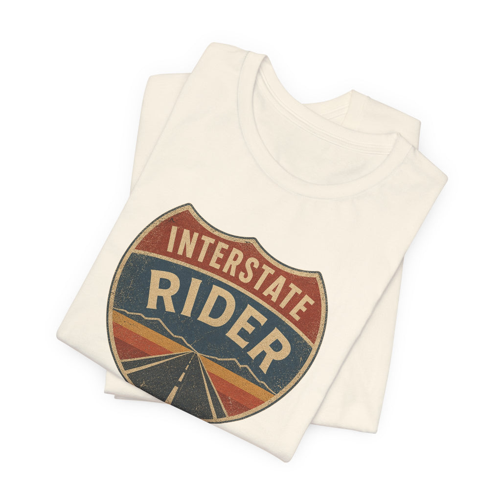 Interstate Rider shield graphic Tee, Vintage road trip motorcycle shirt