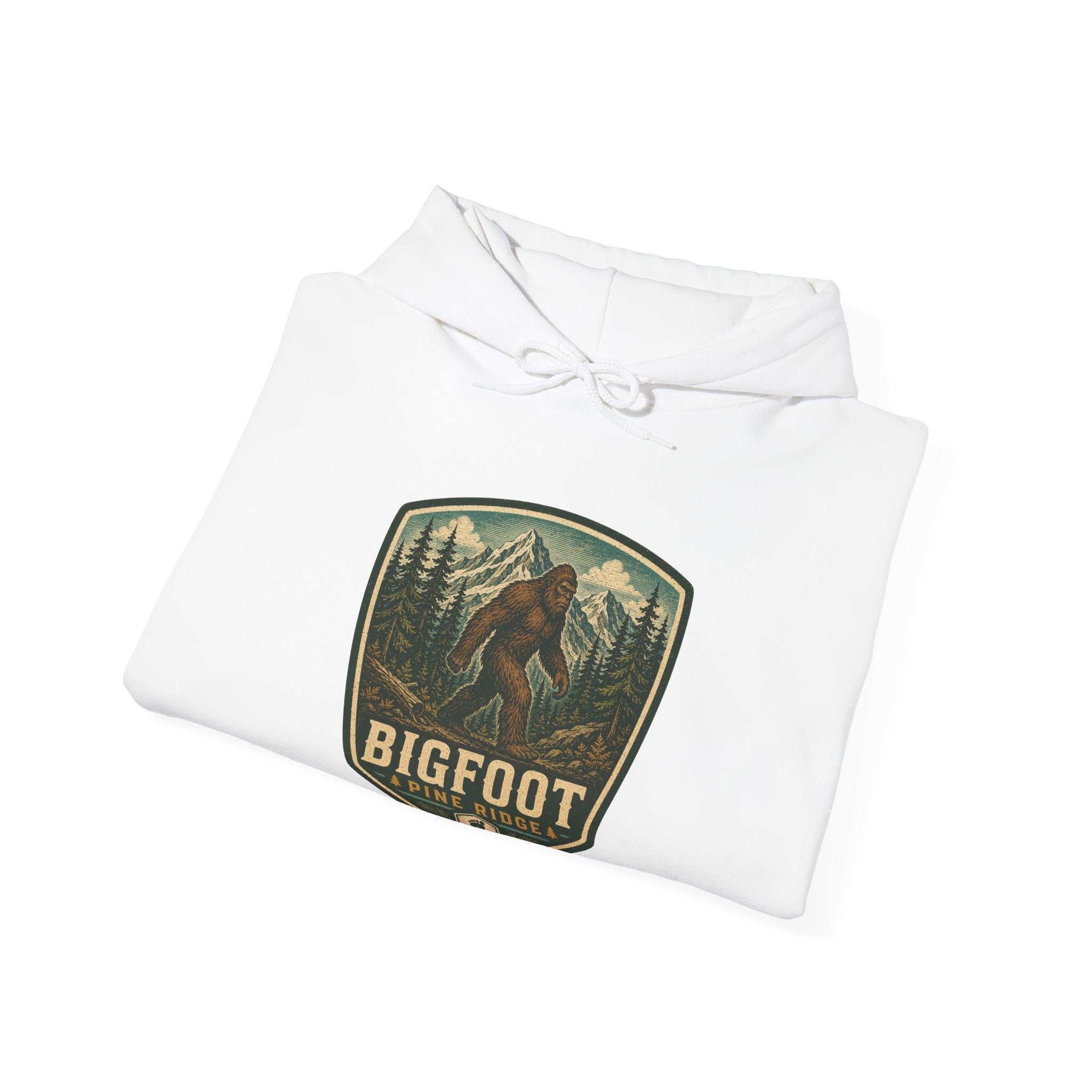 Bigfoot Forest Patch Hoodie, Sasquatch Camping Design