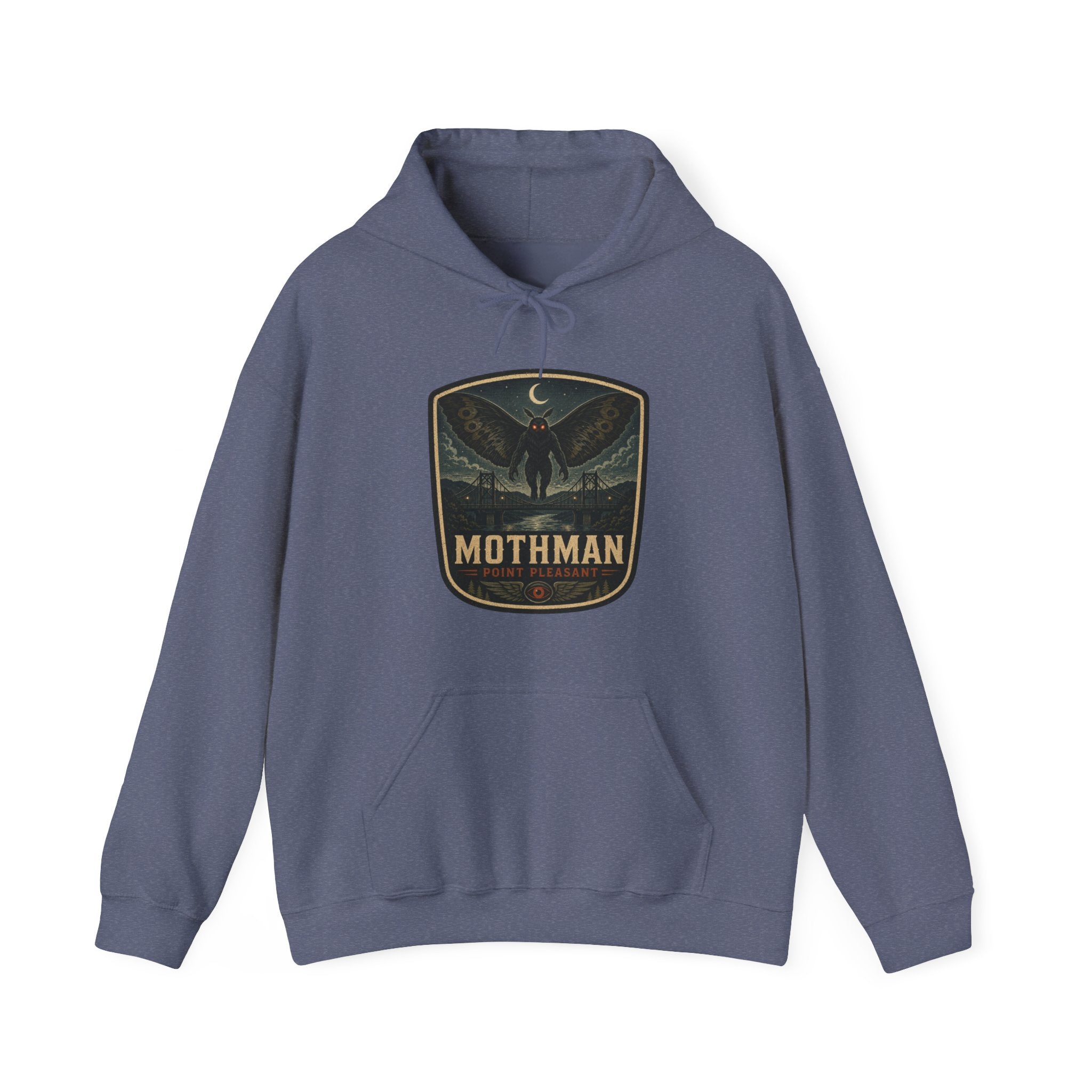 Mothman Badge Hoodie, Cryptid Nightscape Pullover