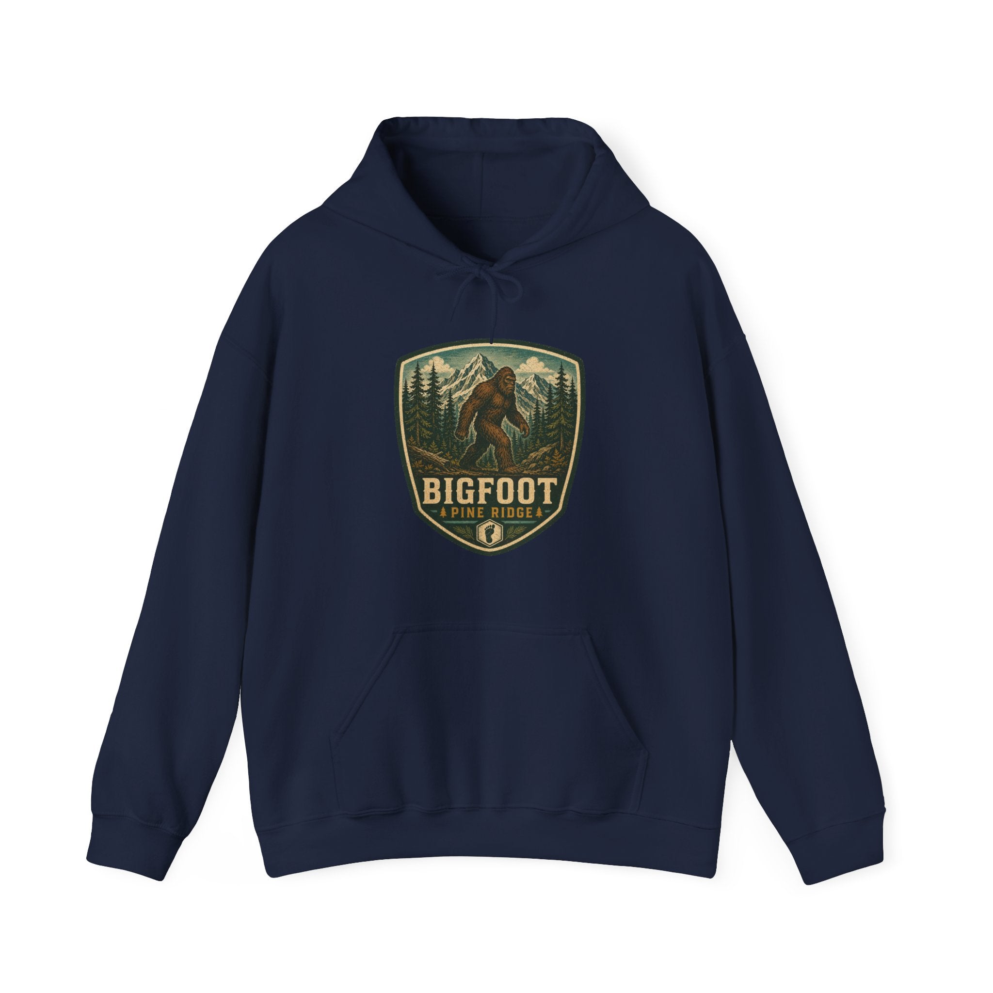 Bigfoot Forest Patch Hoodie, Sasquatch Camping Design