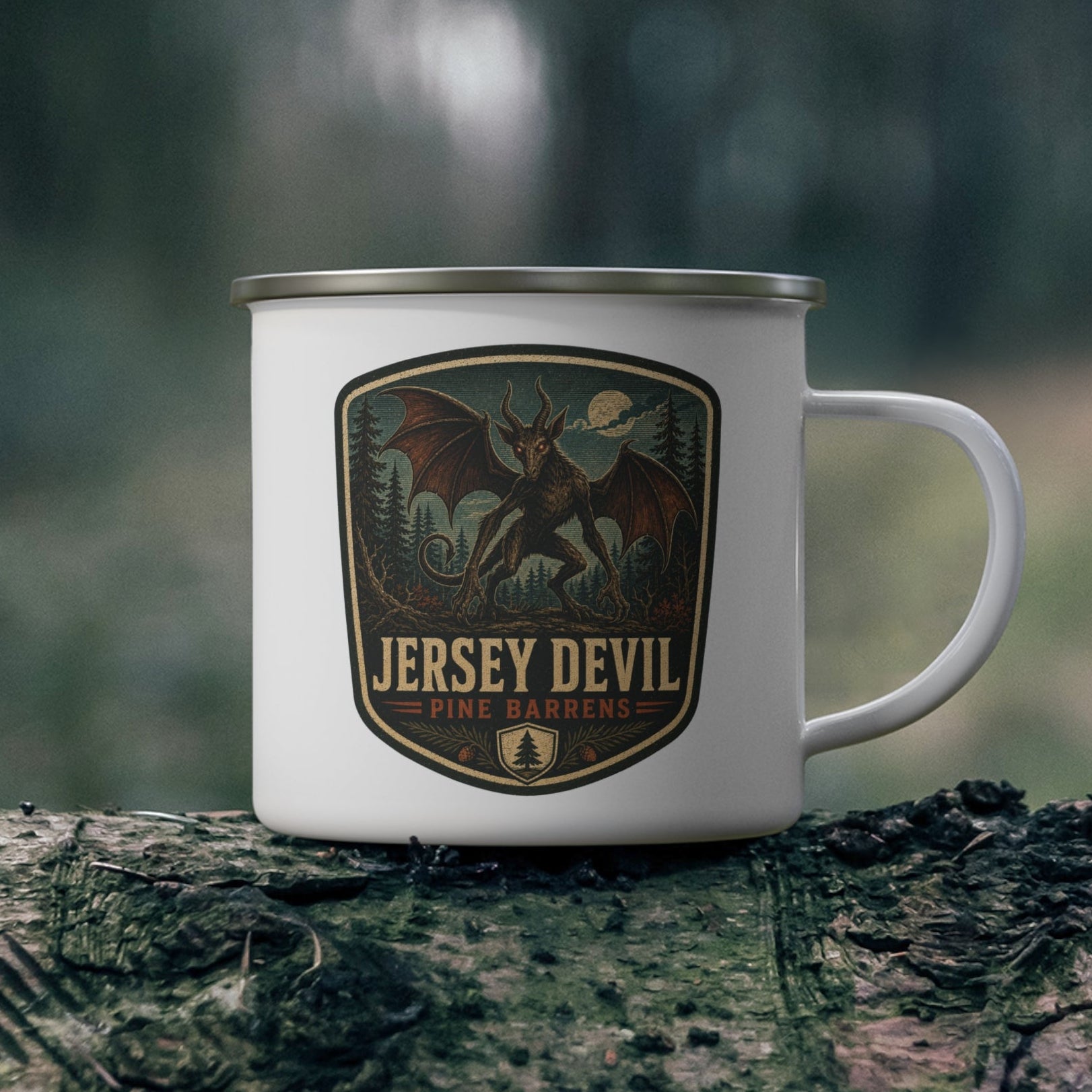 Jersey Devil Pine Barrens Enamel Camping Mug | Cryptid Outdoors