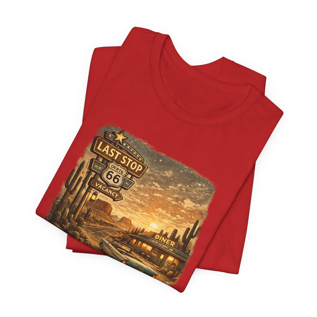 Route 66 Last Stop, T-Shirt | Desert Sunset Diner Highway Scene