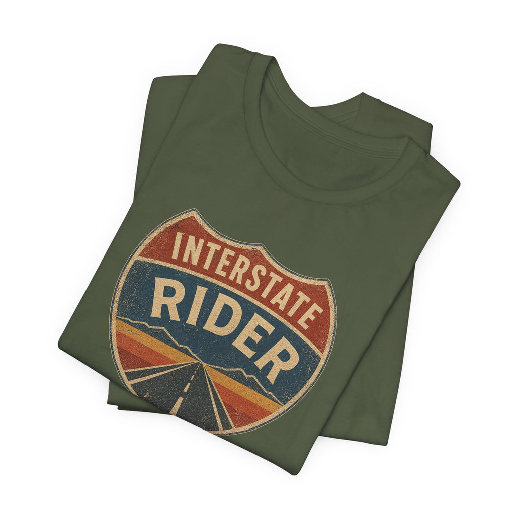Interstate Rider shield graphic Tee, Vintage road trip motorcycle shirt