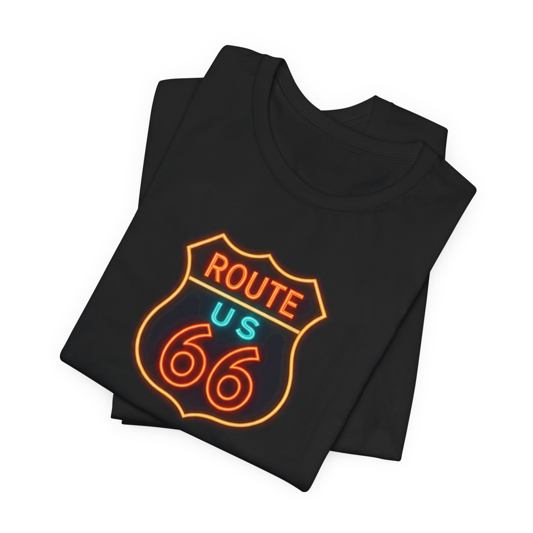 Route 66 Neon Shield T-Shirt, Retro US Highway Sign Tee