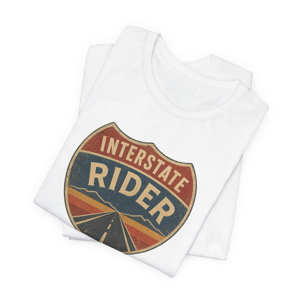Interstate Rider shield graphic Tee, Vintage road trip motorcycle shirt