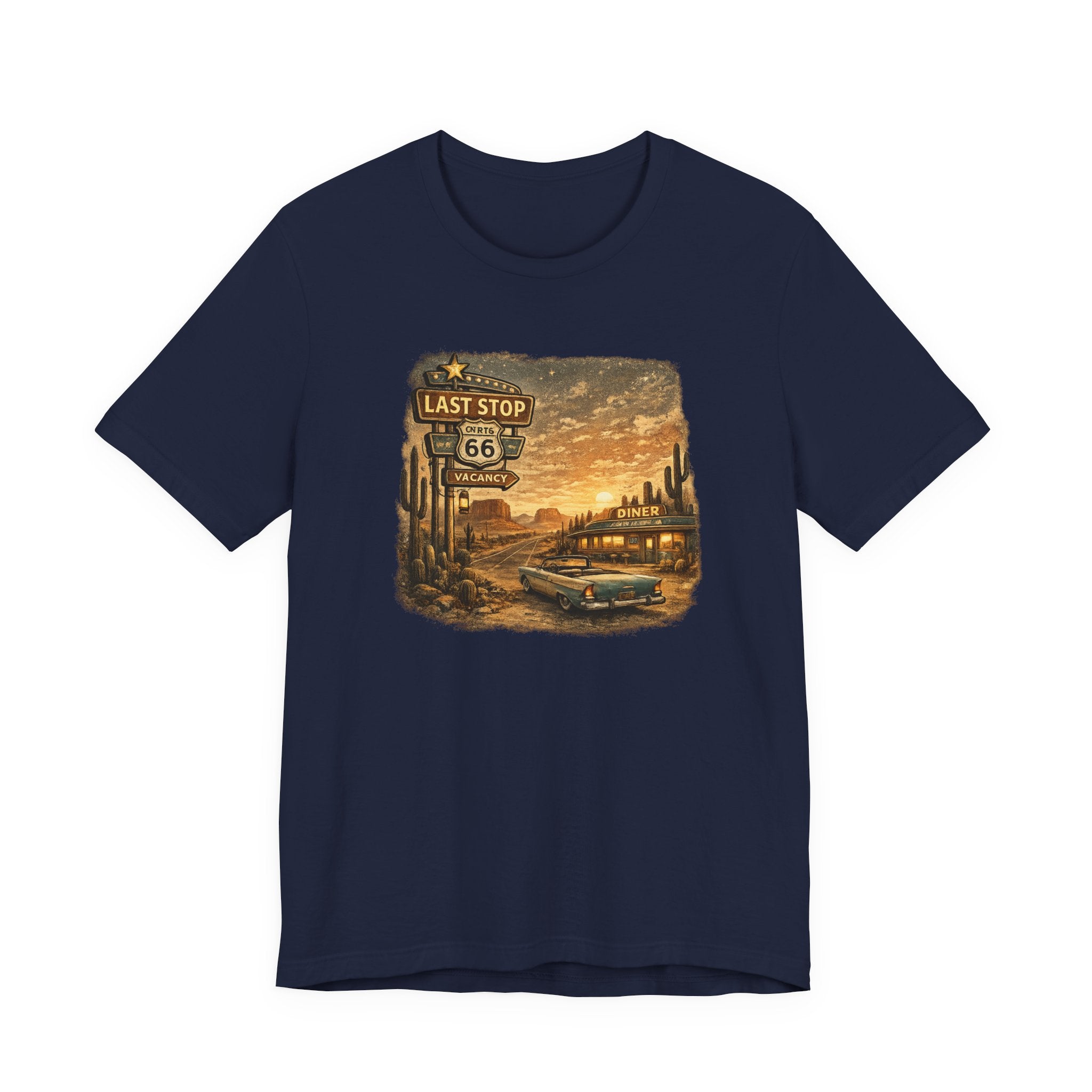 Route 66 Last Stop, T-Shirt | Desert Sunset Diner Highway Scene
