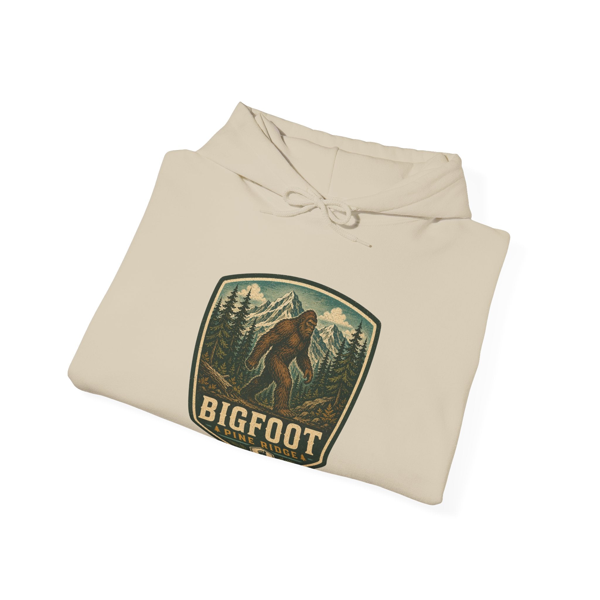 Bigfoot Forest Patch Hoodie, Sasquatch Camping Design