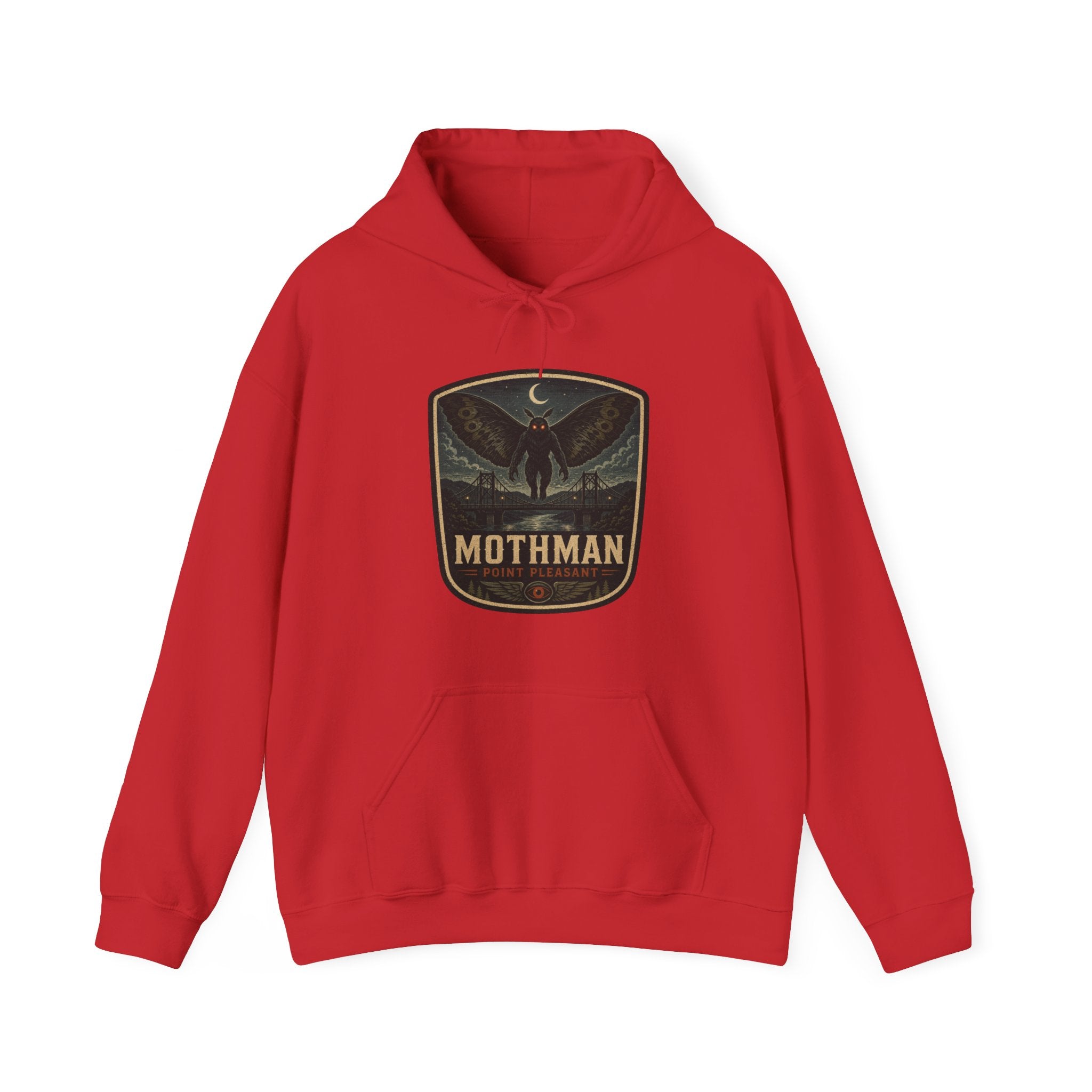 Mothman Badge Hoodie, Cryptid Nightscape Pullover