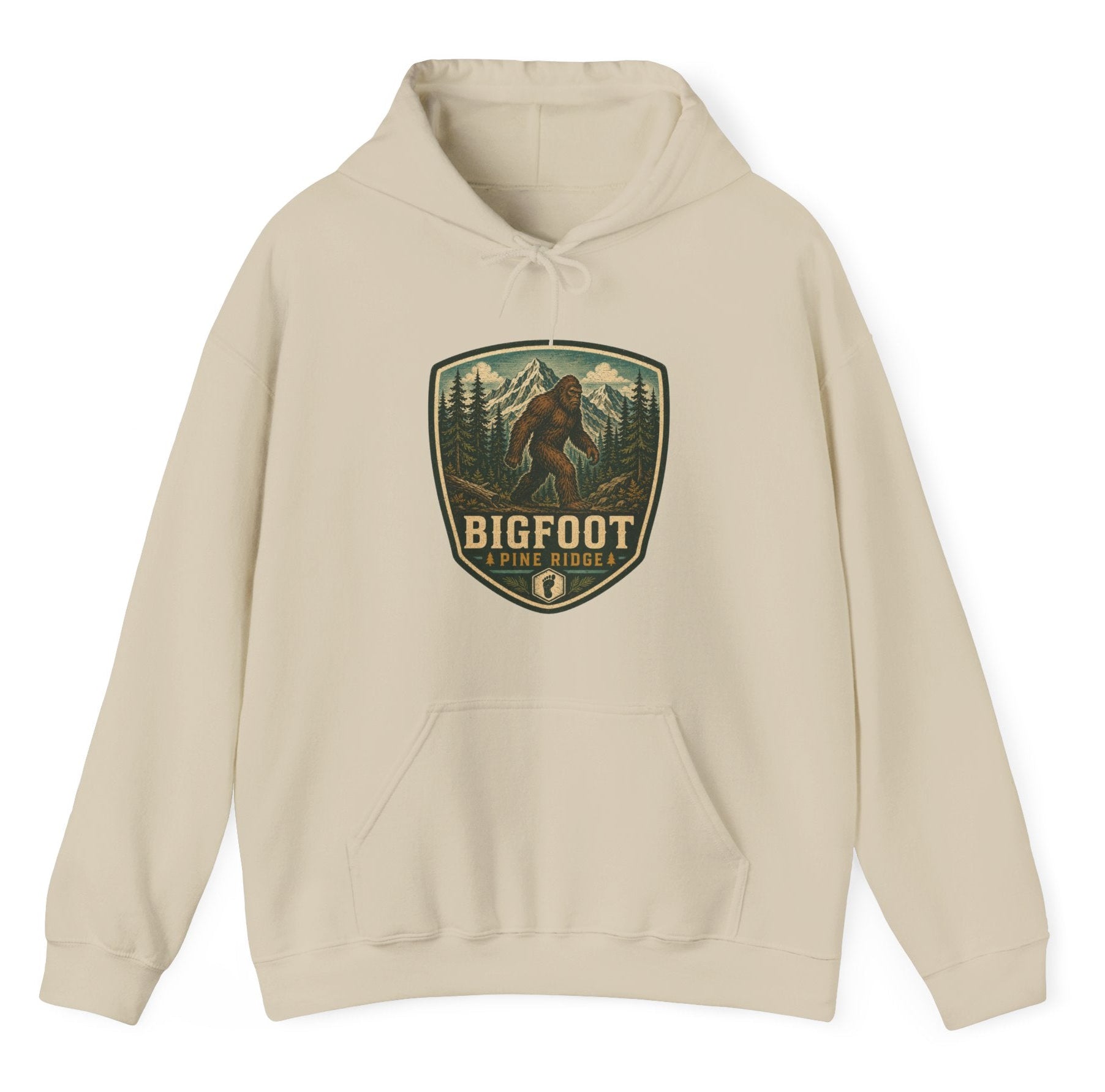 Bigfoot Forest Patch Hoodie, Sasquatch Camping Design