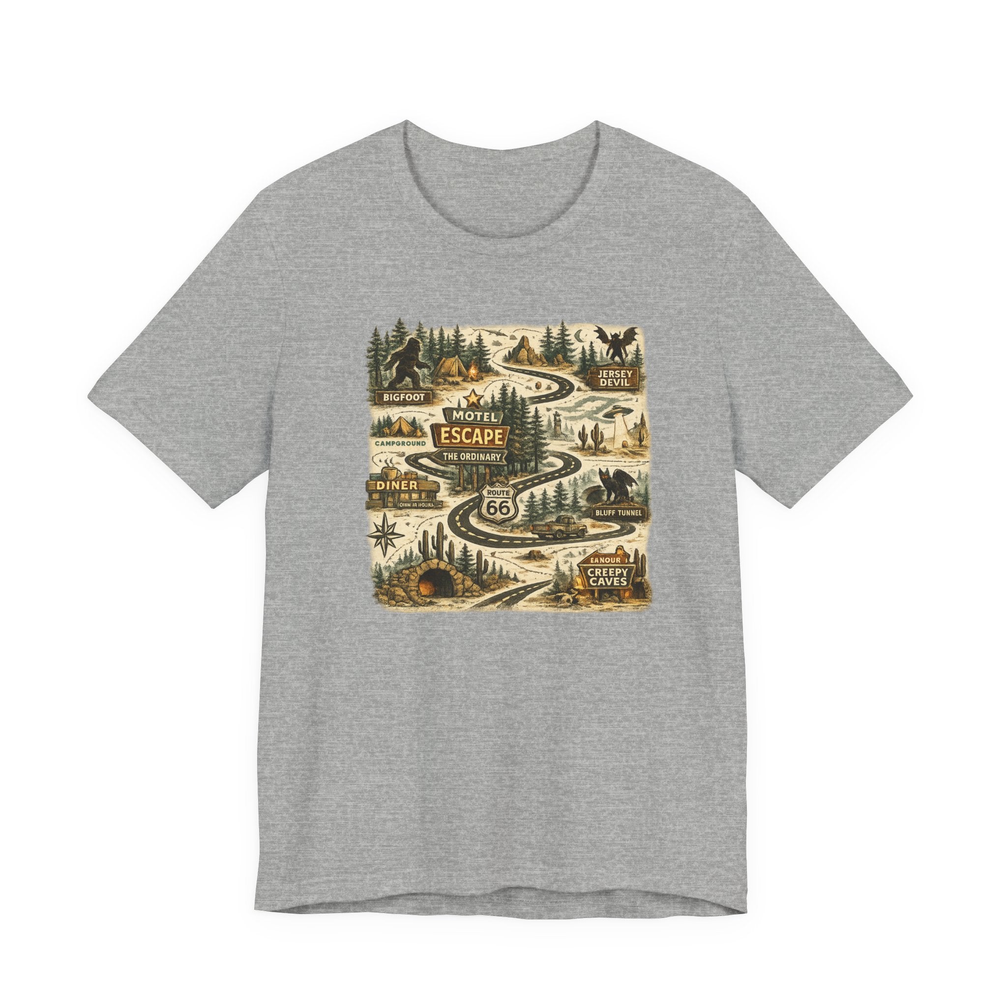 Road Trip Route 66 Adventure map T-Shirt, Vintage Travel Scenic Graphic Tee