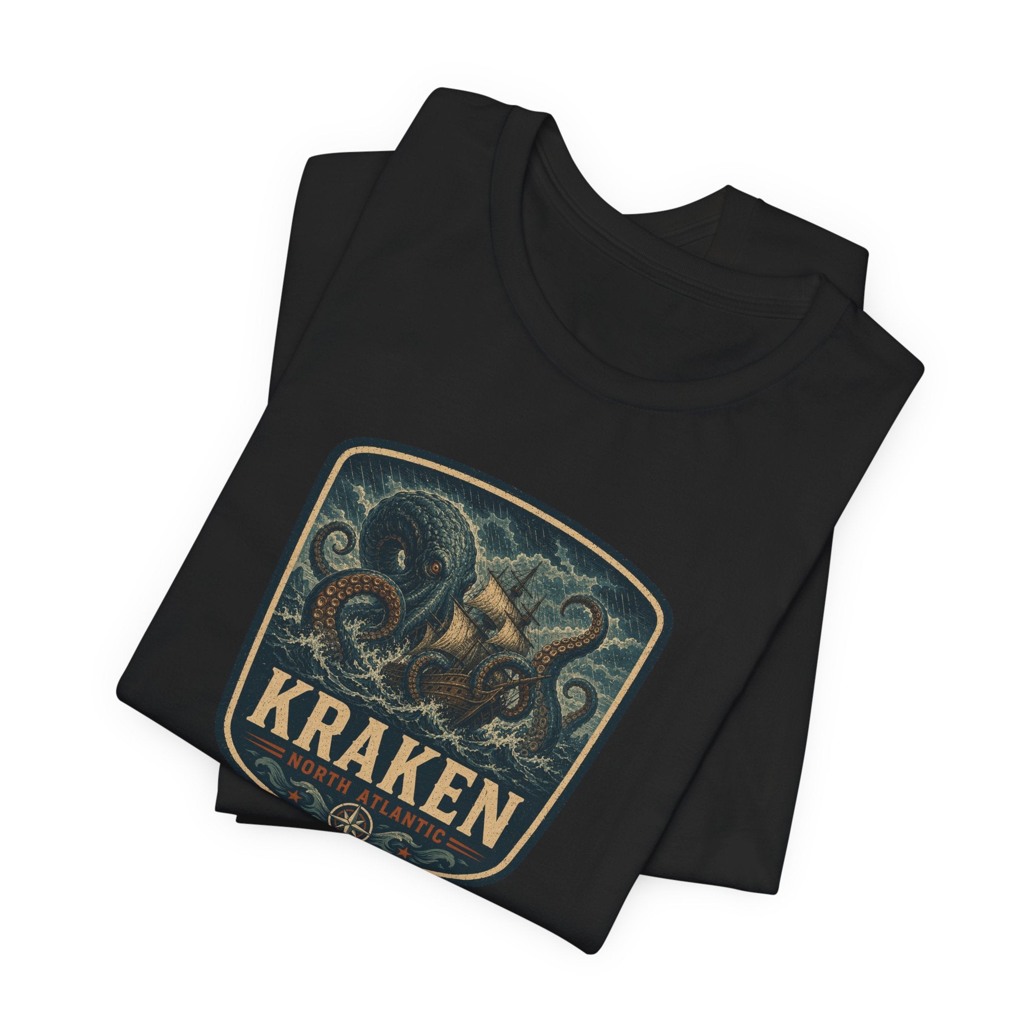 Kraken Vintage Crest Tee, Mythical Sea Monster illustration