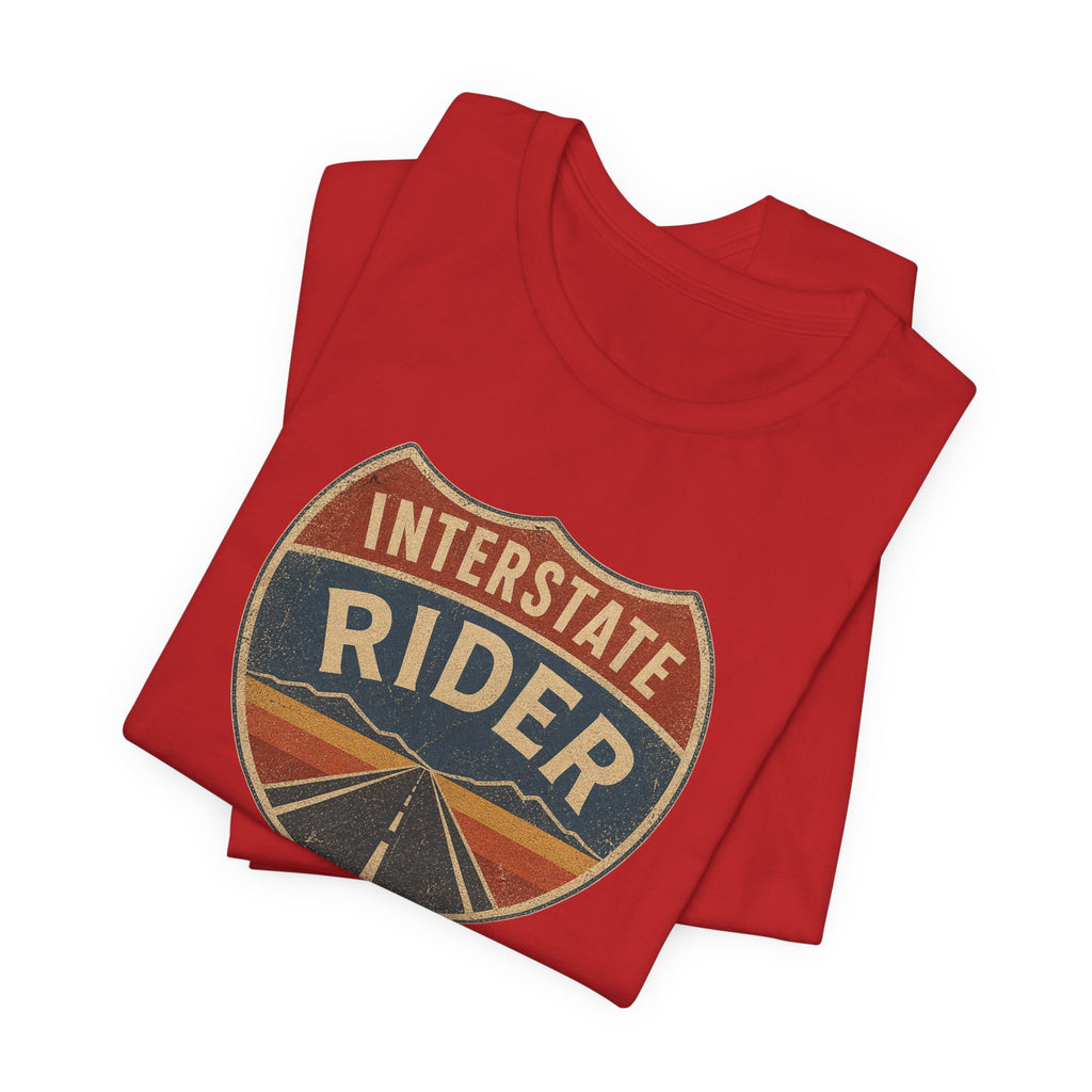 Interstate Rider shield graphic Tee, Vintage road trip motorcycle shirt