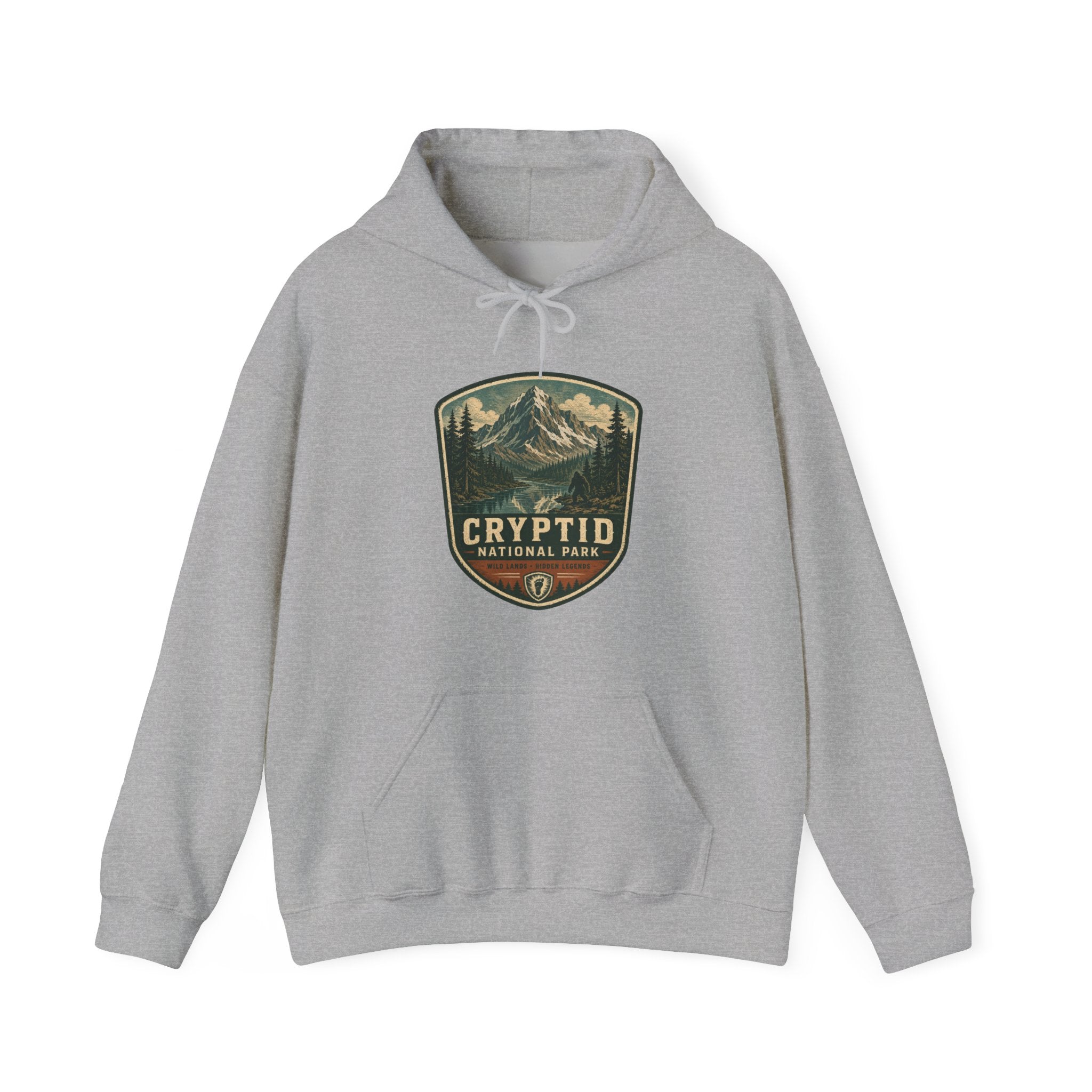 Cryptid National Park patch Hoodie, Mountain Sasquatch vintage badge