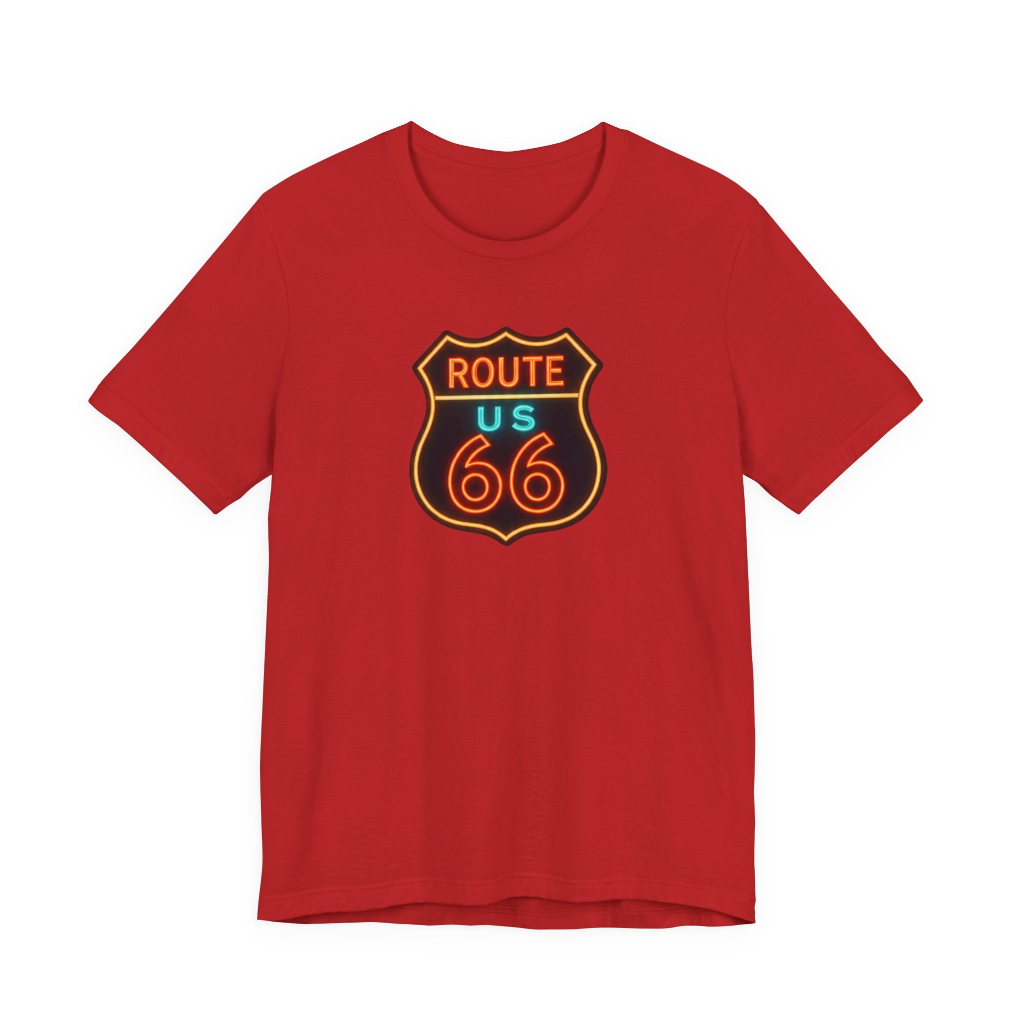Route 66 Neon Shield T-Shirt, Retro US Highway Sign Tee