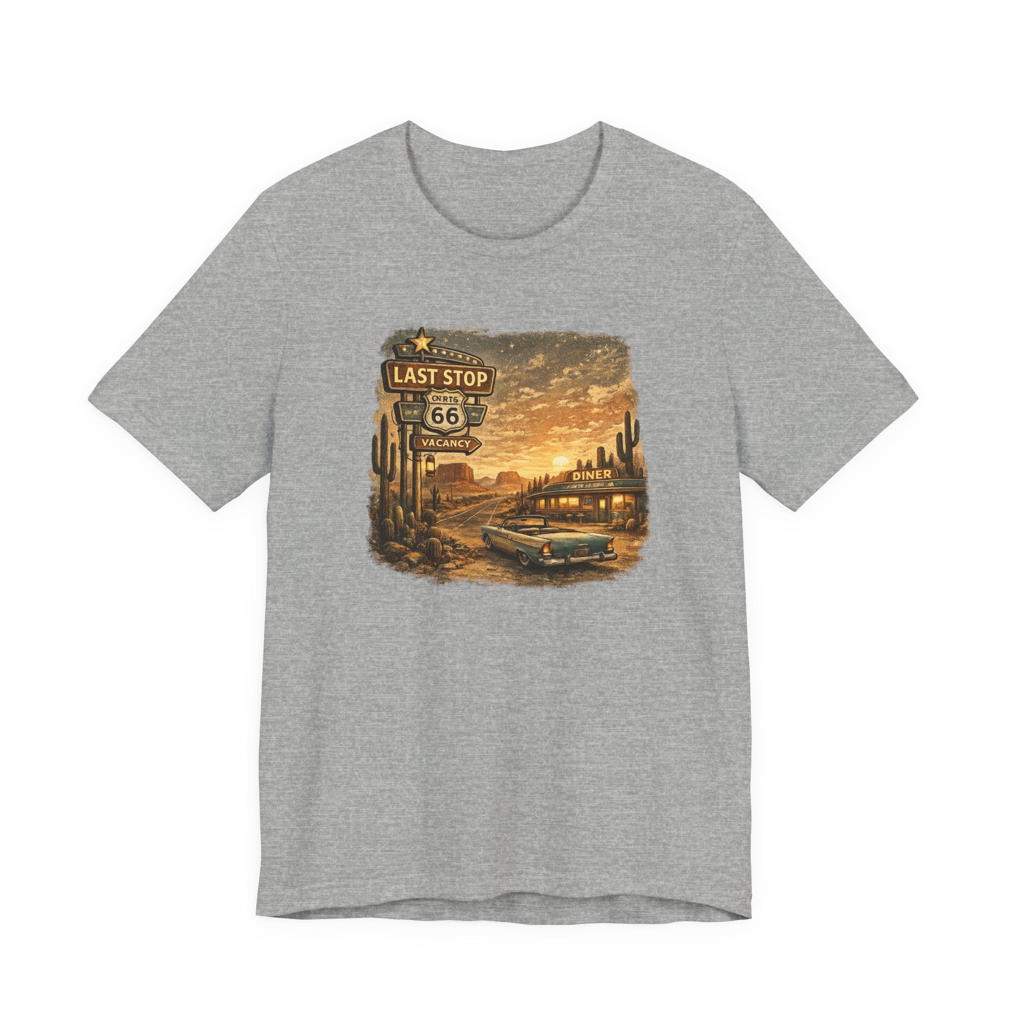 Route 66 Last Stop, T-Shirt | Desert Sunset Diner Highway Scene