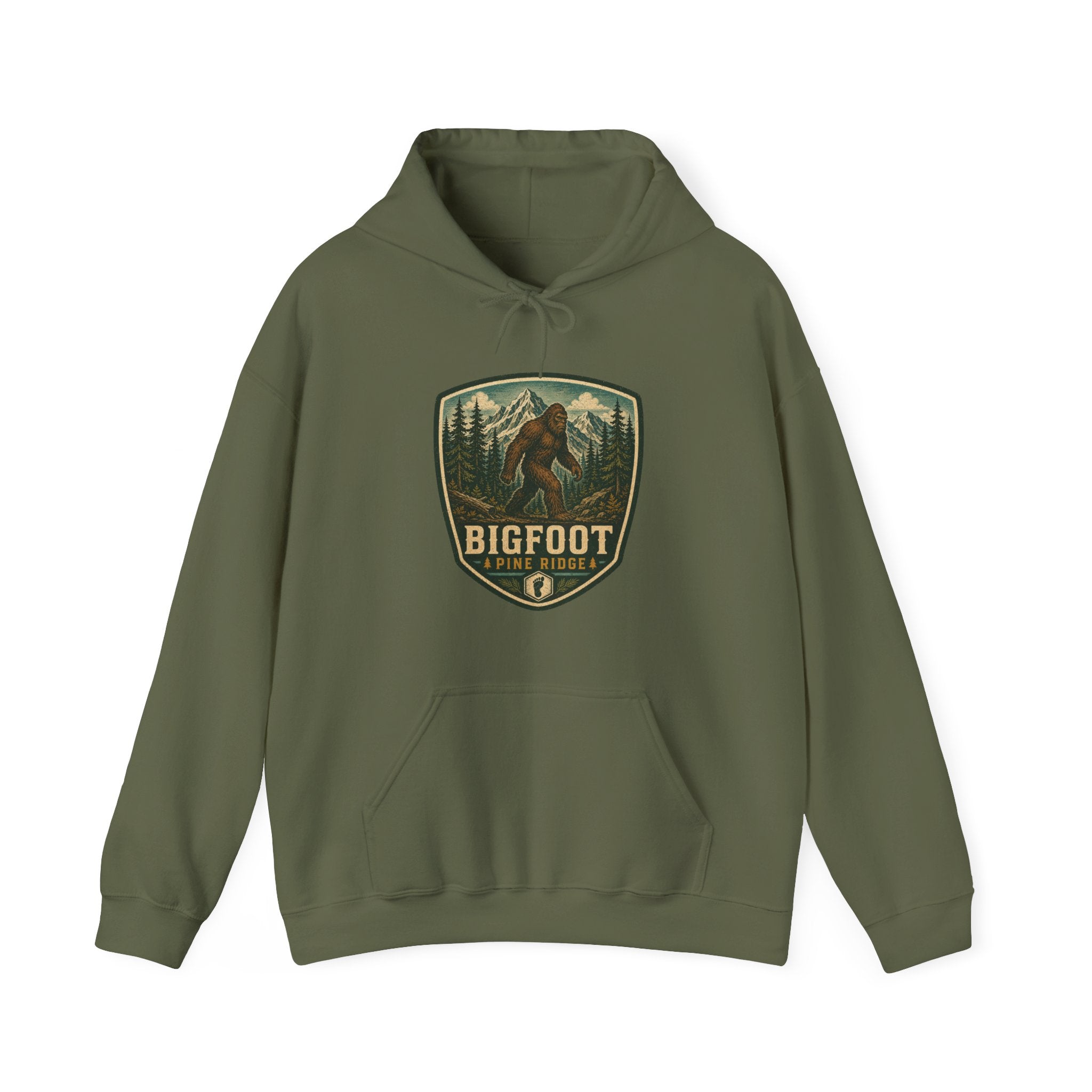 Bigfoot Forest Patch Hoodie, Sasquatch Camping Design