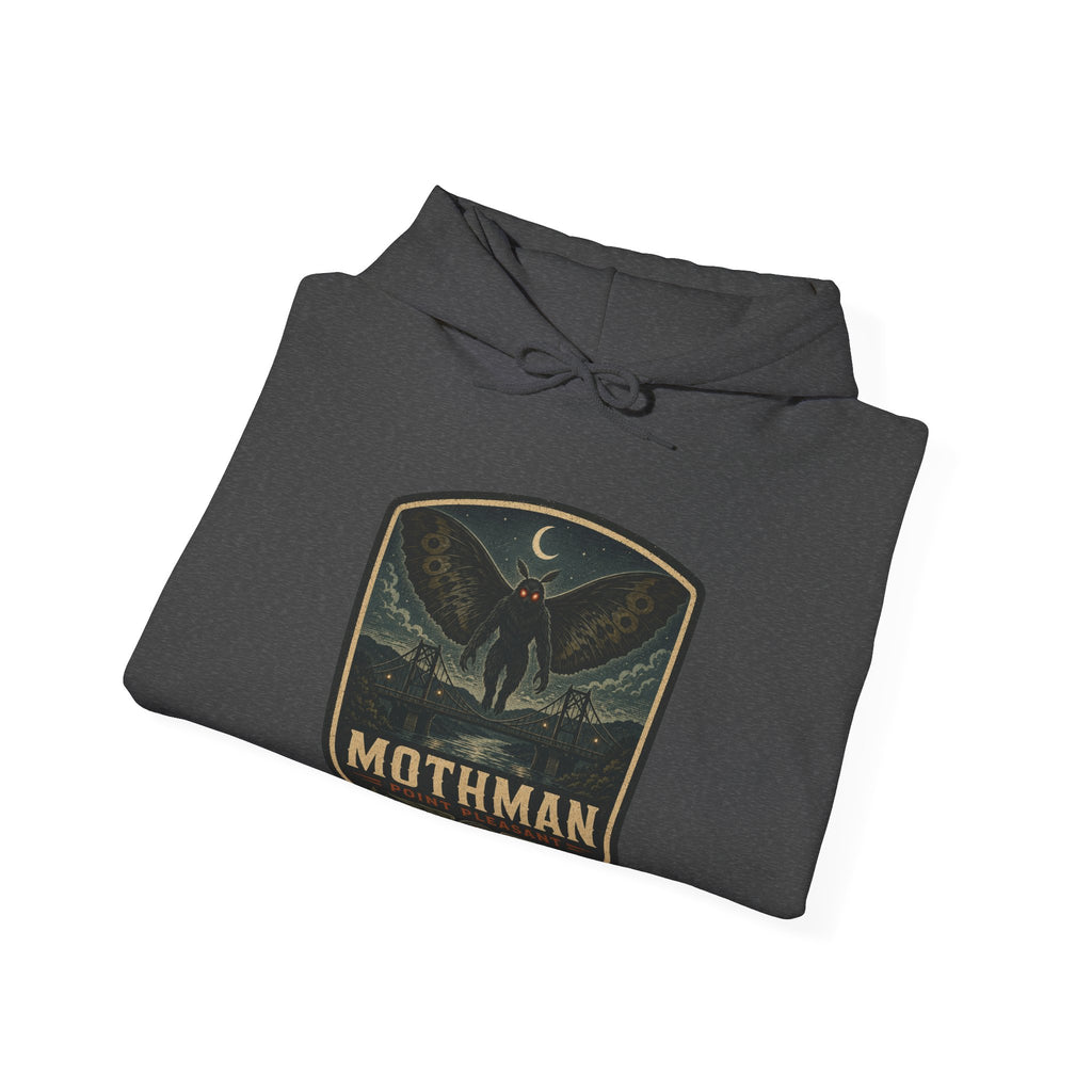 Mothman Badge Hoodie, Cryptid Nightscape Pullover