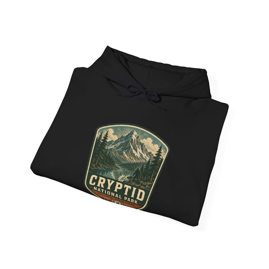 Cryptid National Park patch Hoodie, Mountain Sasquatch vintage badge