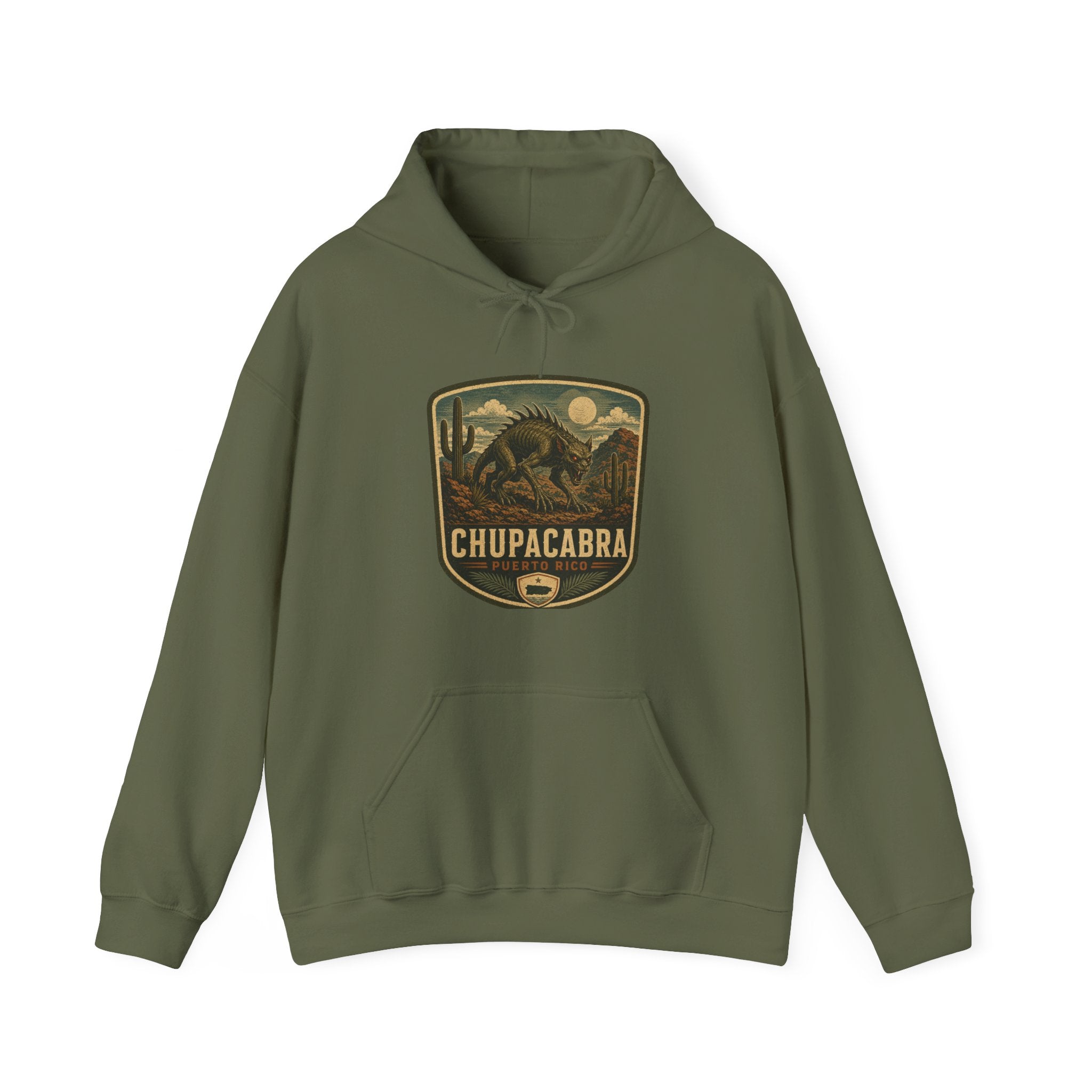 Chupacabra Badge Hoodie, Cryptid Forest Patch Design