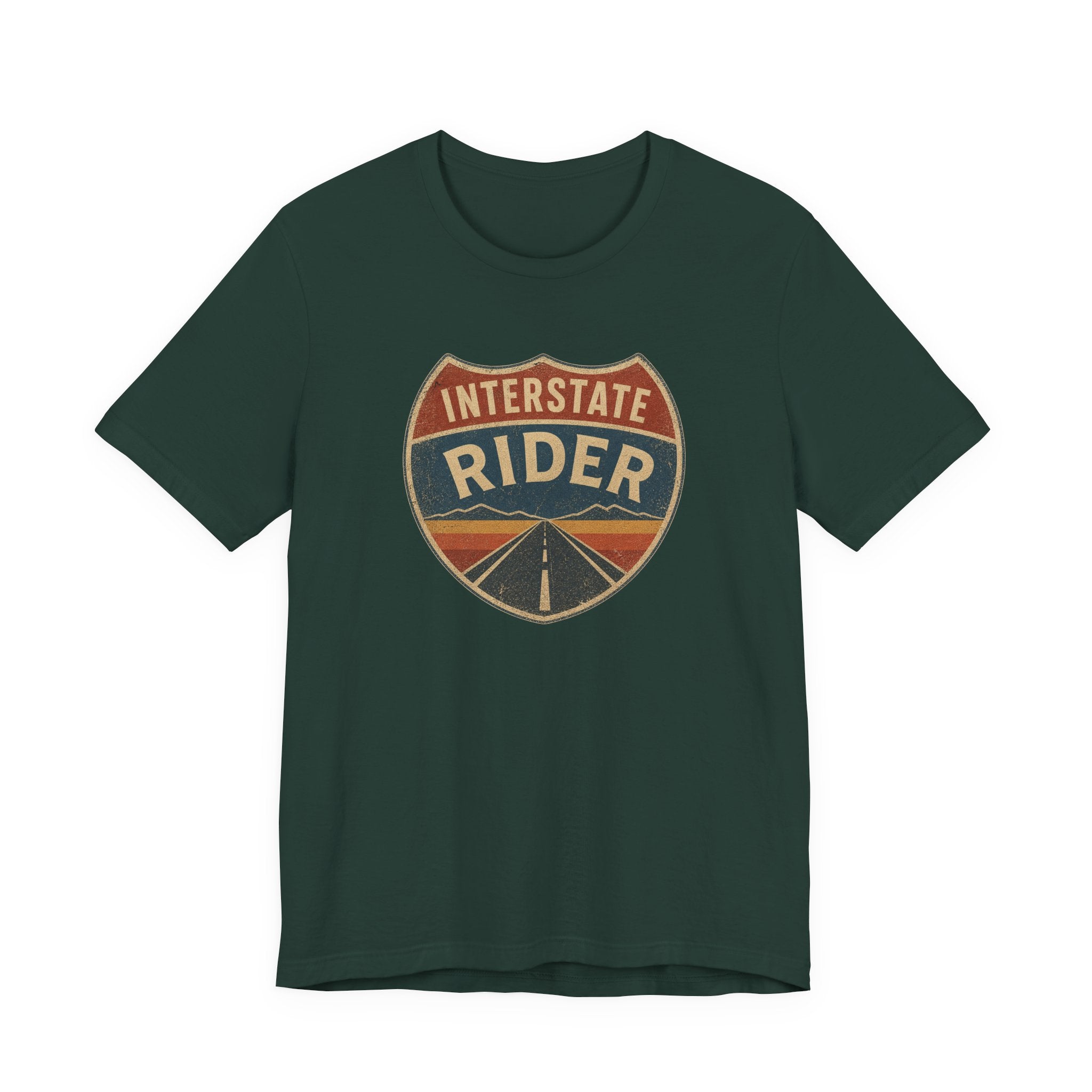 Interstate Rider shield graphic Tee, Vintage road trip motorcycle shirt
