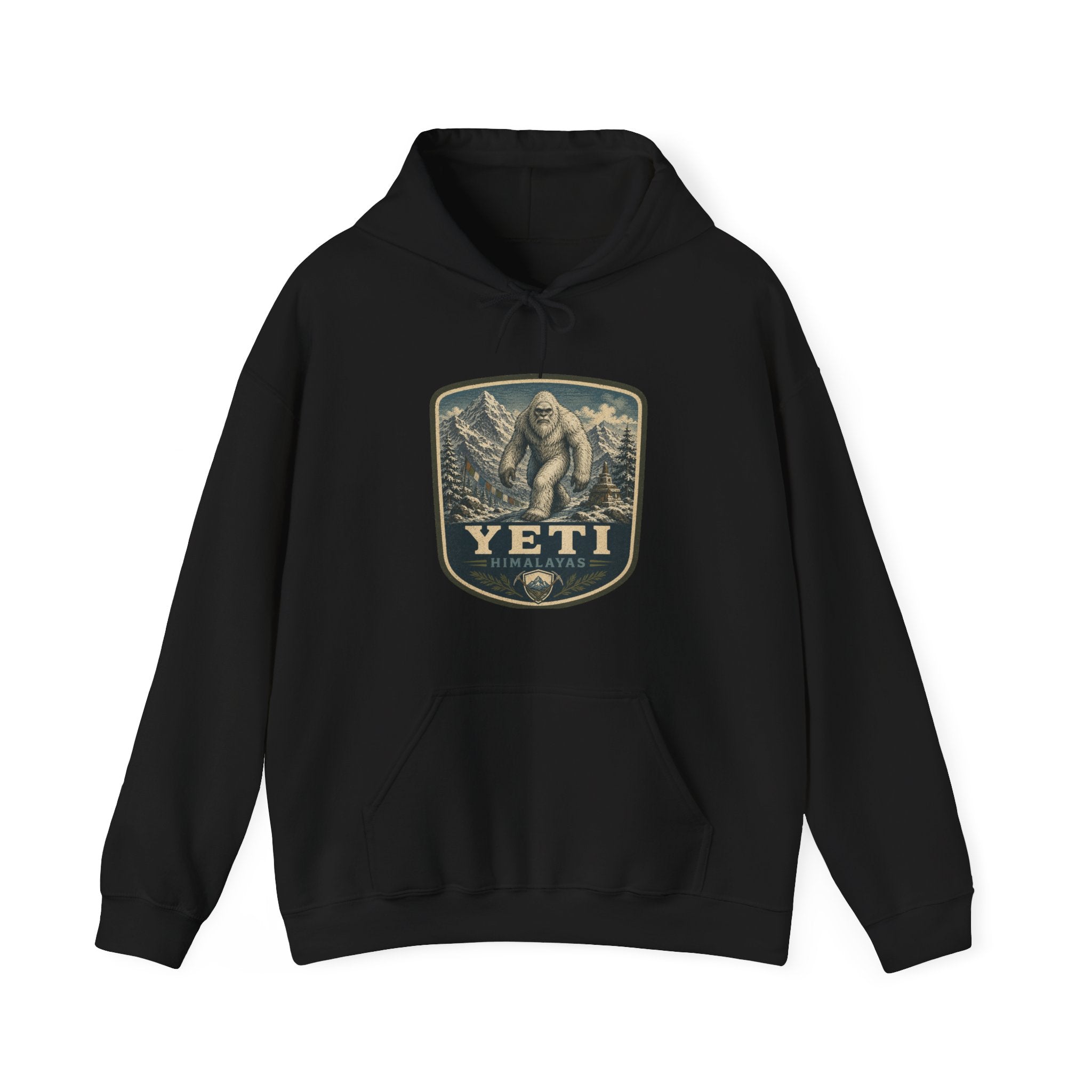 Yeti Mountain Patch Hoodie, Snowy Forest Sasquatch Sweatshirt