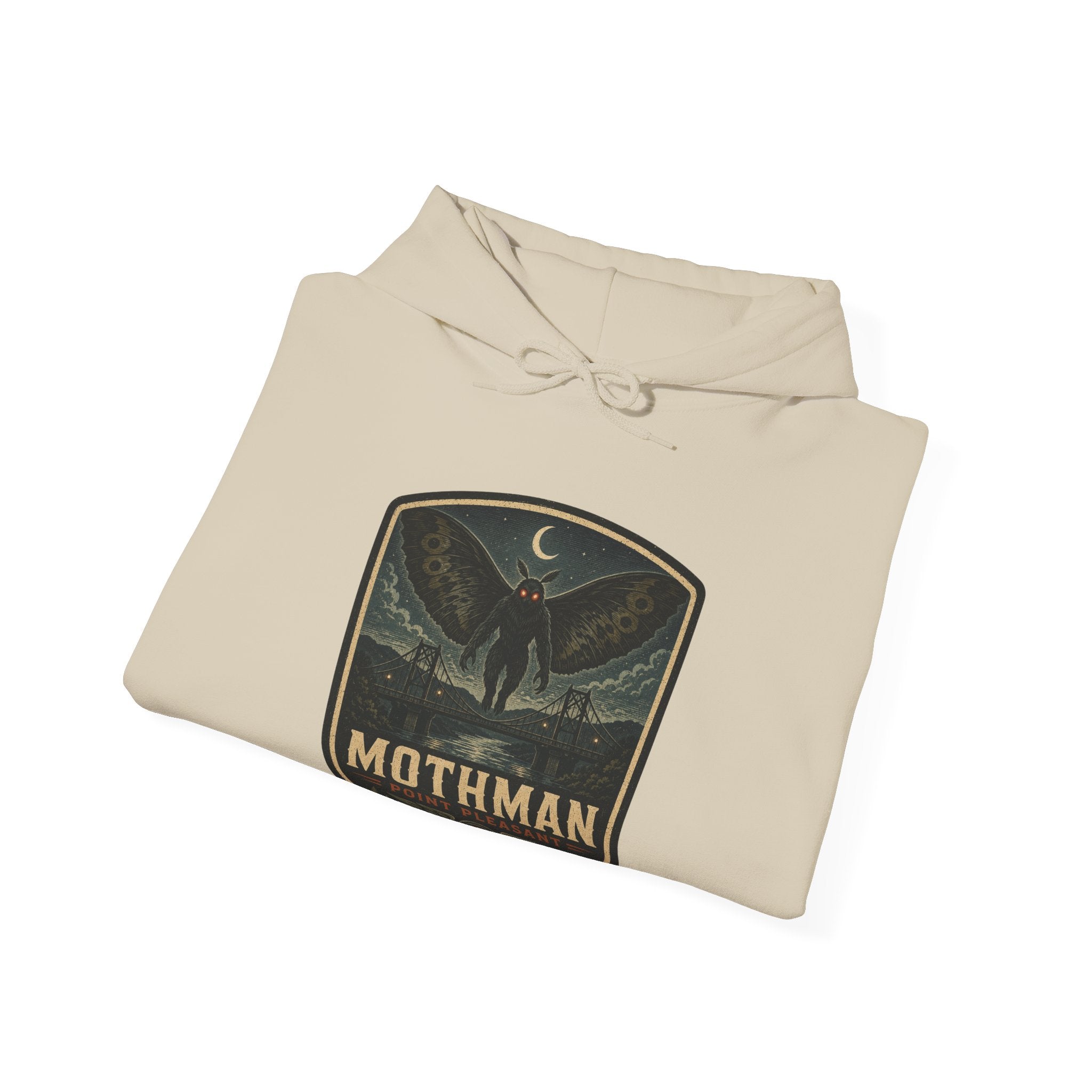 Mothman Badge Hoodie, Cryptid Nightscape Pullover