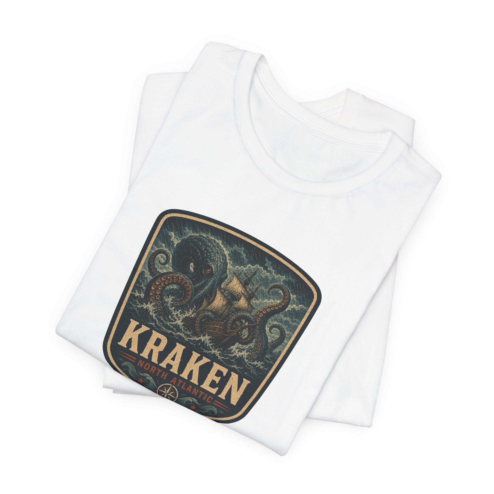 Kraken Vintage Crest Tee, Mythical Sea Monster illustration