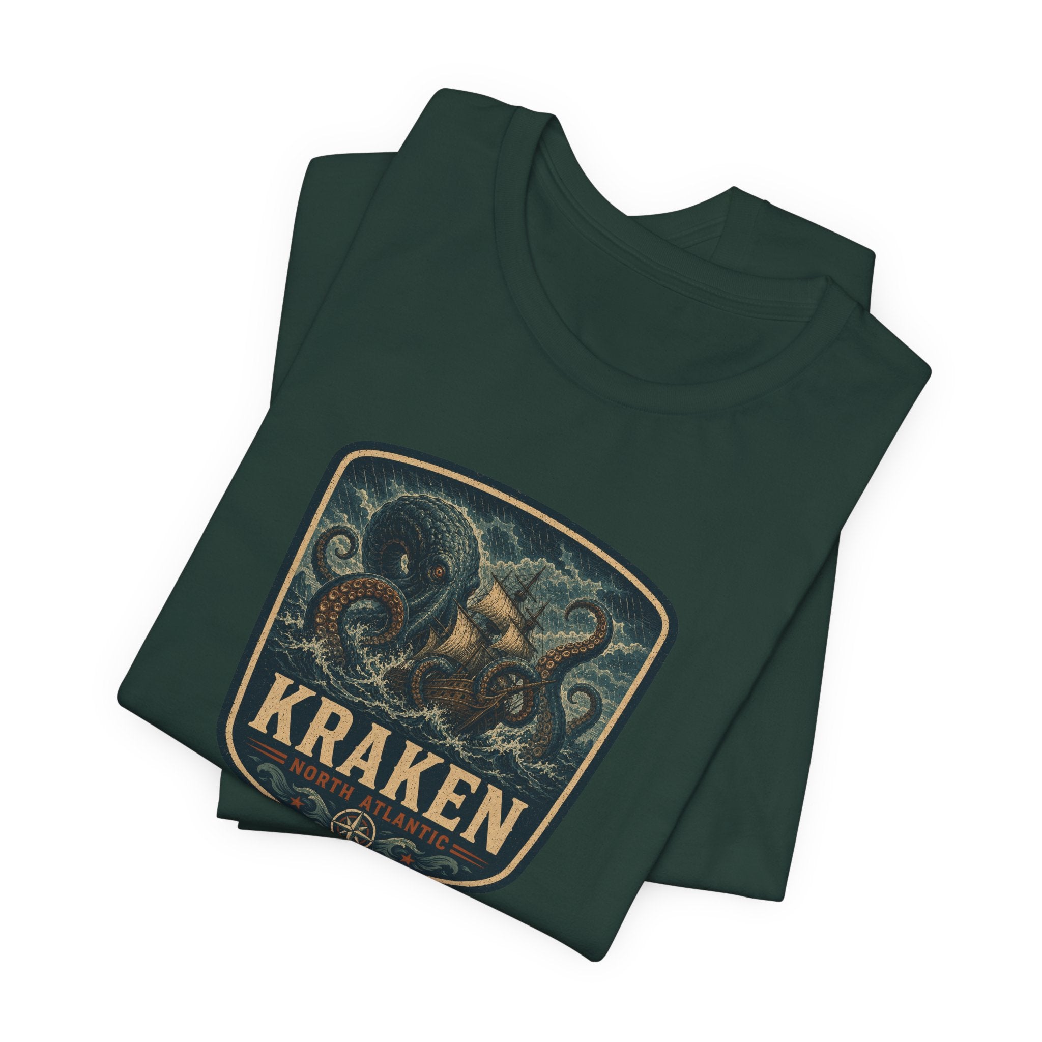 Kraken Vintage Crest Tee, Mythical Sea Monster illustration