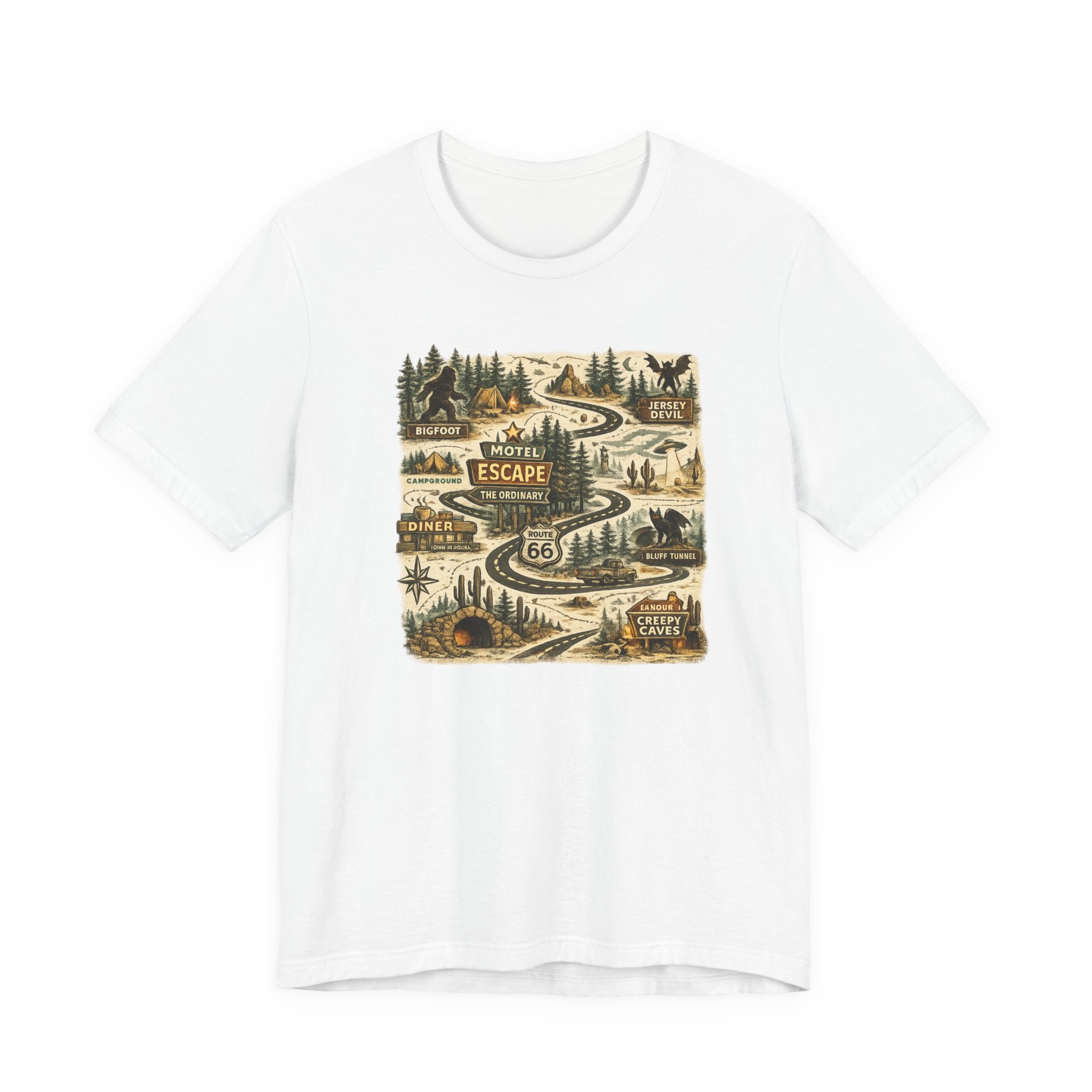 Road Trip Route 66 Adventure map T-Shirt, Vintage Travel Scenic Graphic Tee