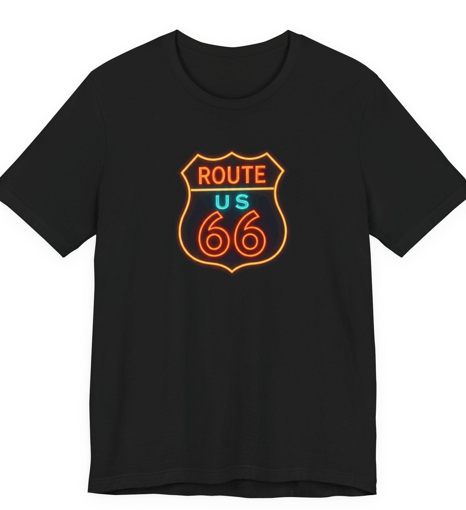 Route 66 Neon Shield T-Shirt, Retro US Highway Sign Tee