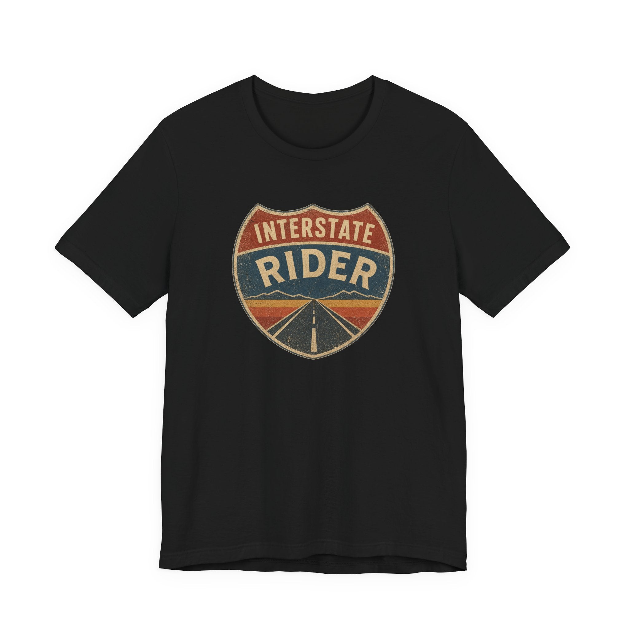 Interstate Rider shield graphic Tee, Vintage road trip motorcycle shirt