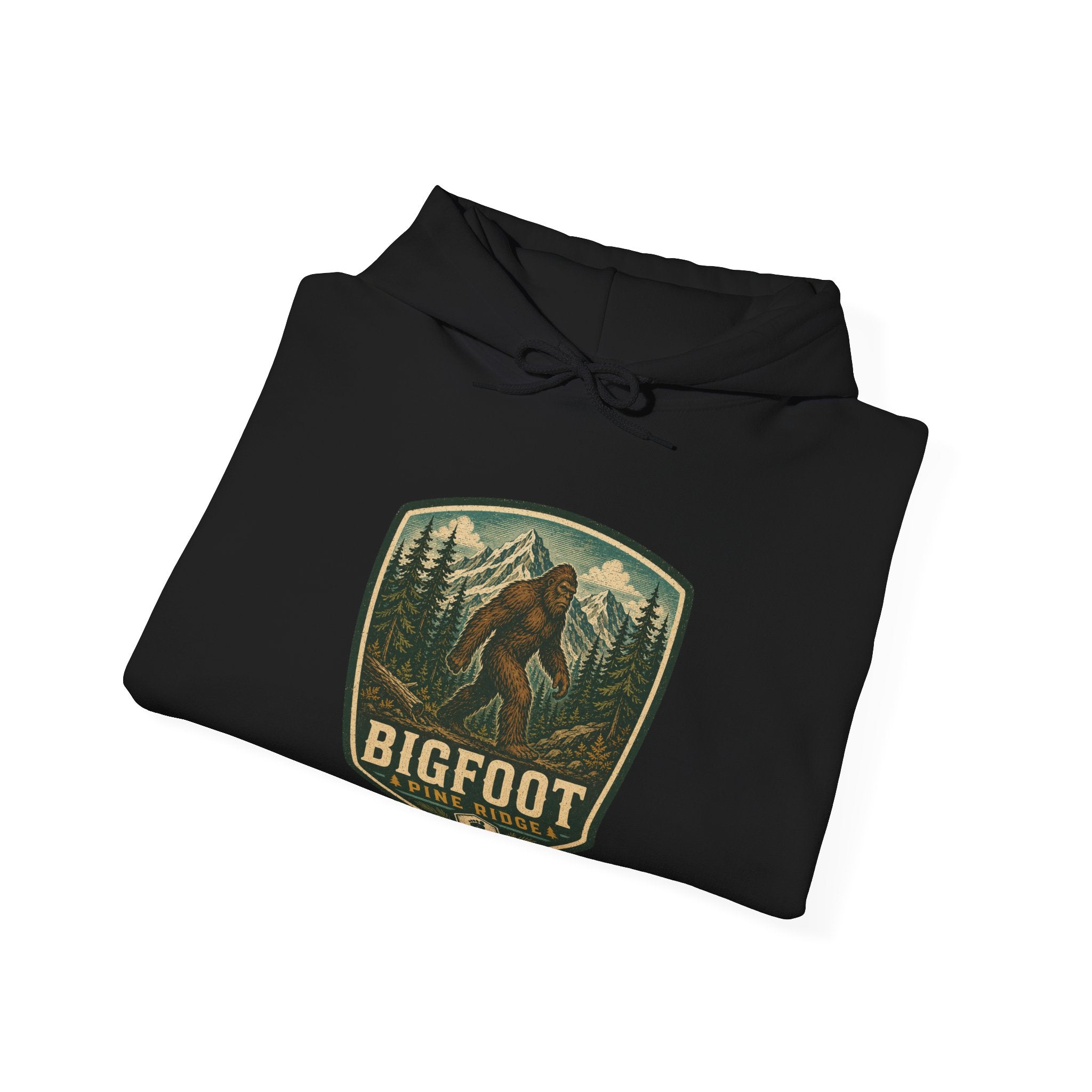 Bigfoot Forest Patch Hoodie, Sasquatch Camping Design