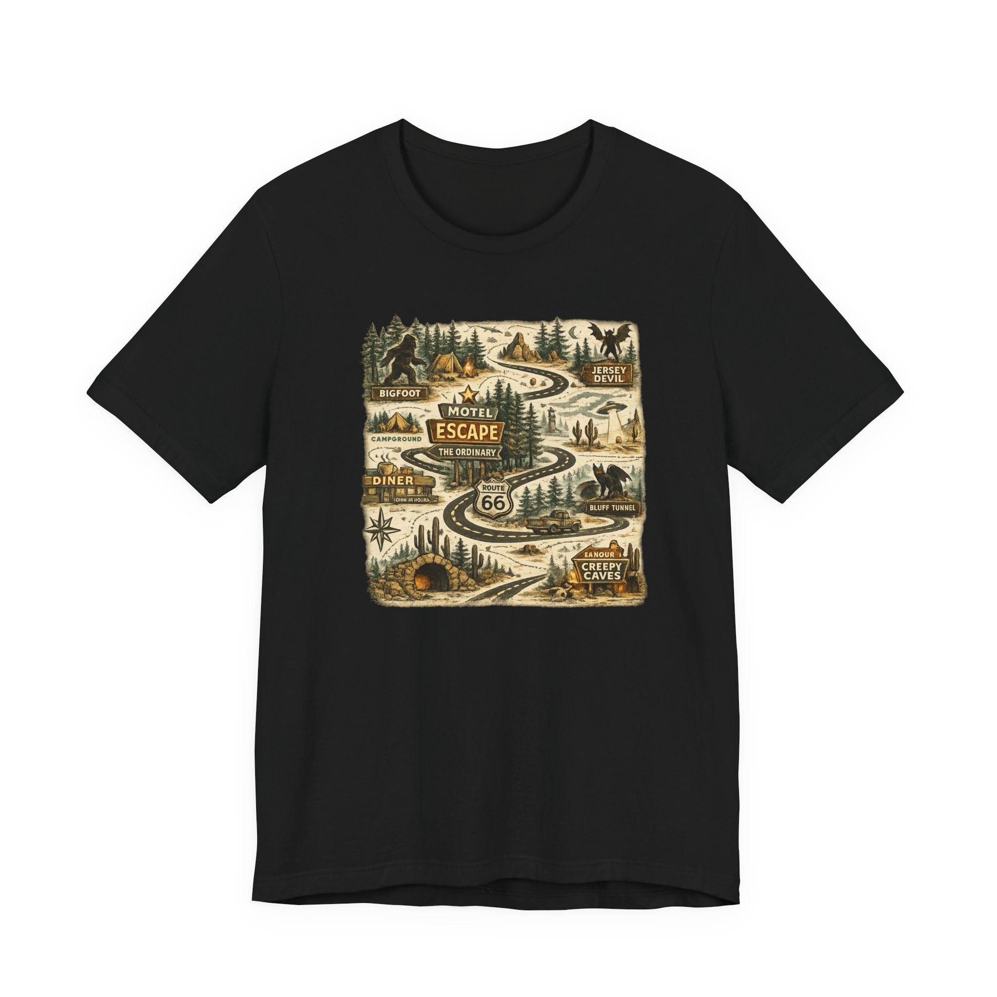 Road Trip Route 66 Adventure map T-Shirt, Vintage Travel Scenic Graphic Tee