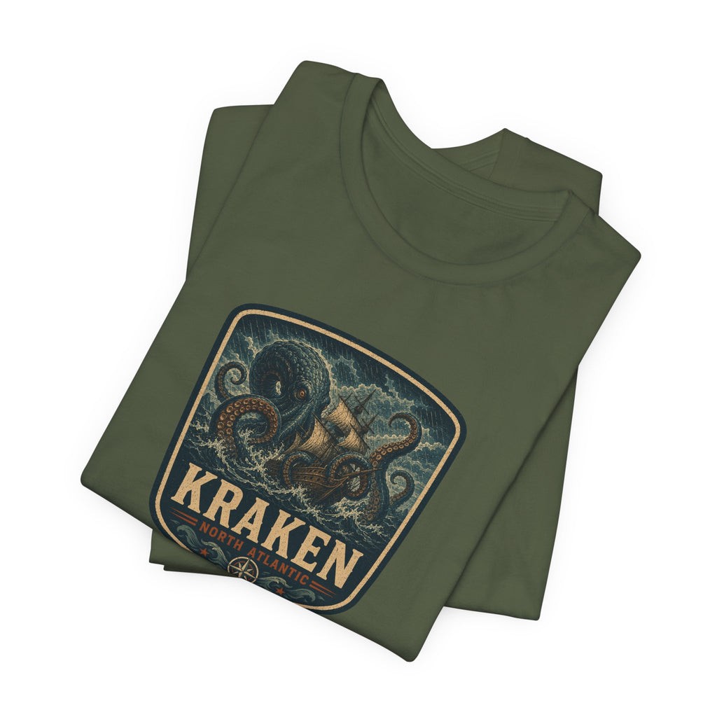 Kraken Vintage Crest Tee, Mythical Sea Monster illustration