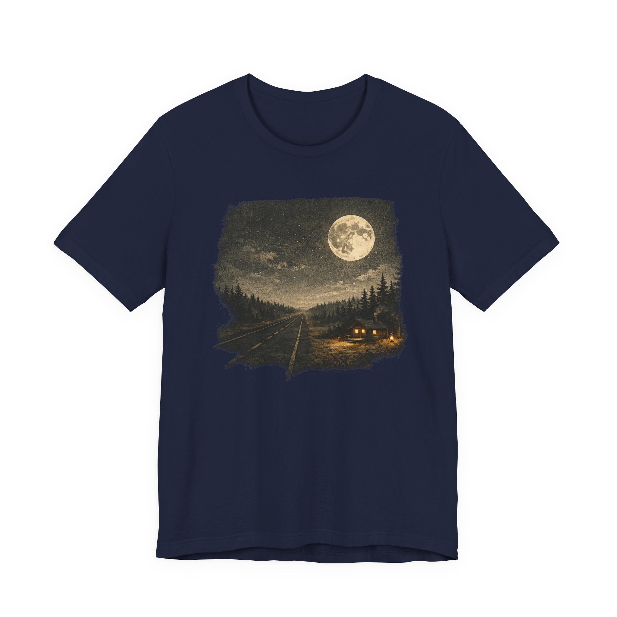 Full Moon Cabin Road T-Shirt, Night Forest Moonlight Scene