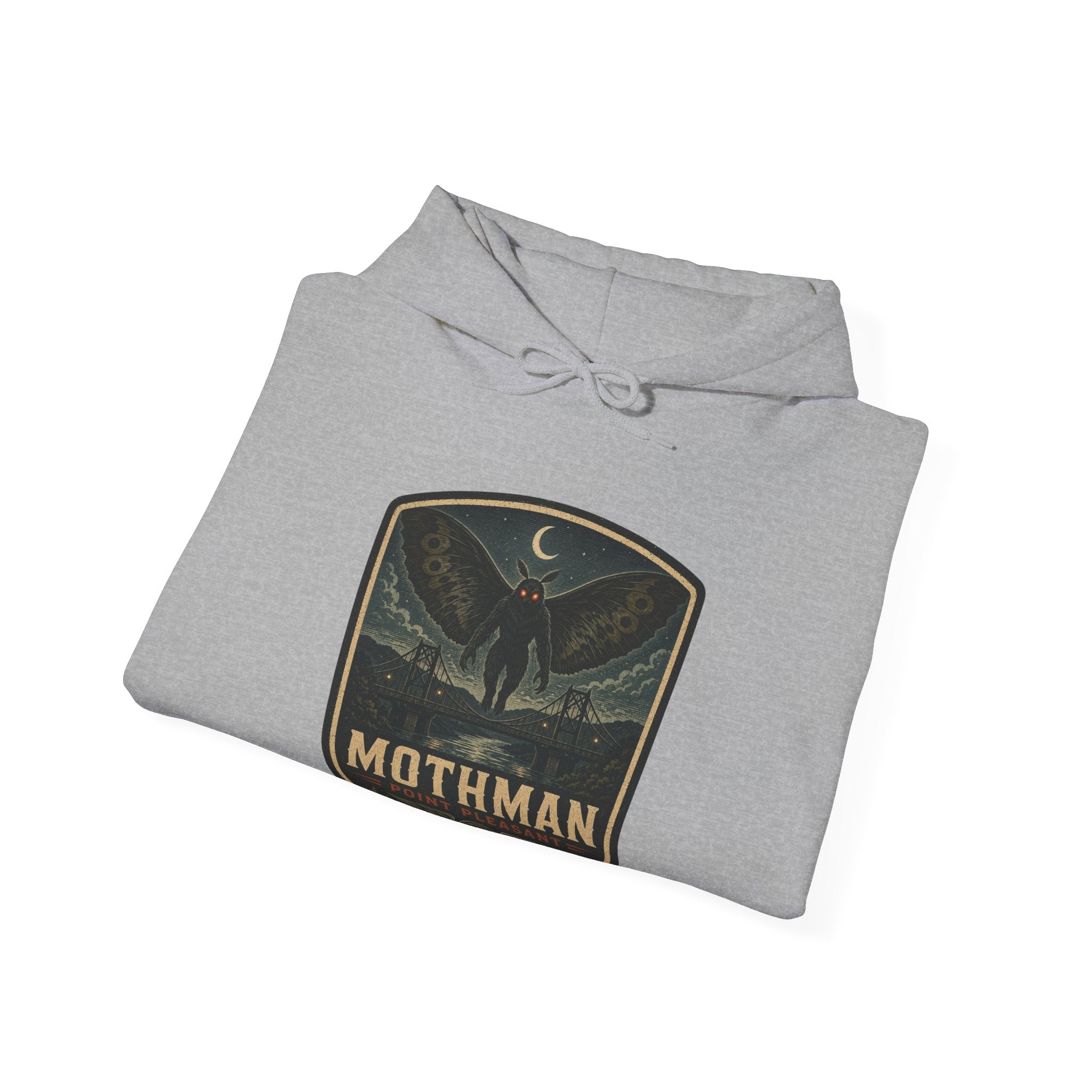 Mothman Badge Hoodie, Cryptid Nightscape Pullover