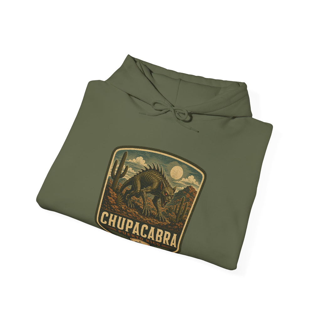 Chupacabra Badge Hoodie, Cryptid Forest Patch Design