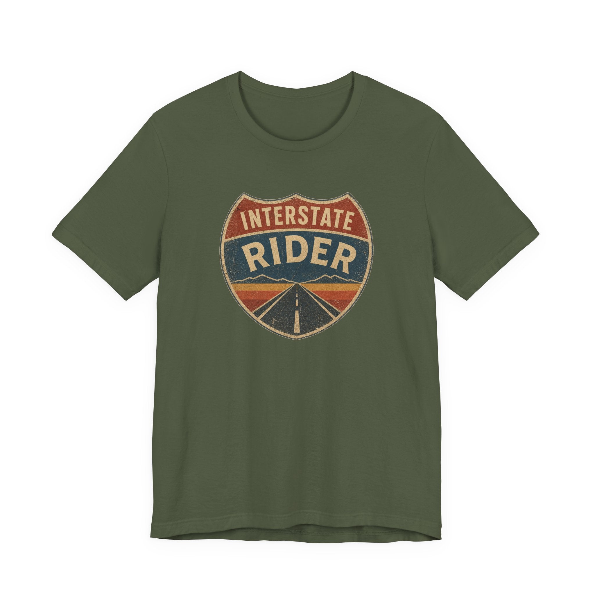 Interstate Rider shield graphic Tee, Vintage road trip motorcycle shirt