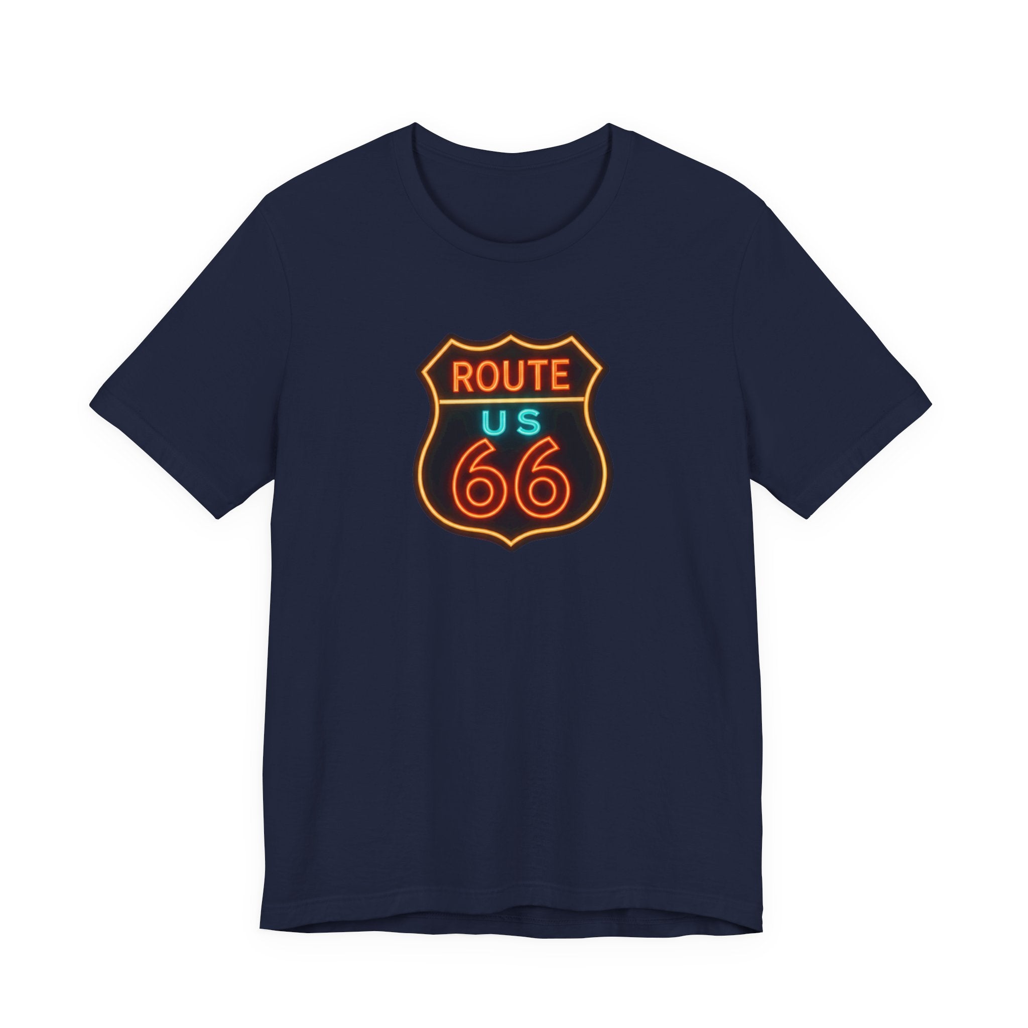 Route 66 Neon Shield T-Shirt, Retro US Highway Sign Tee