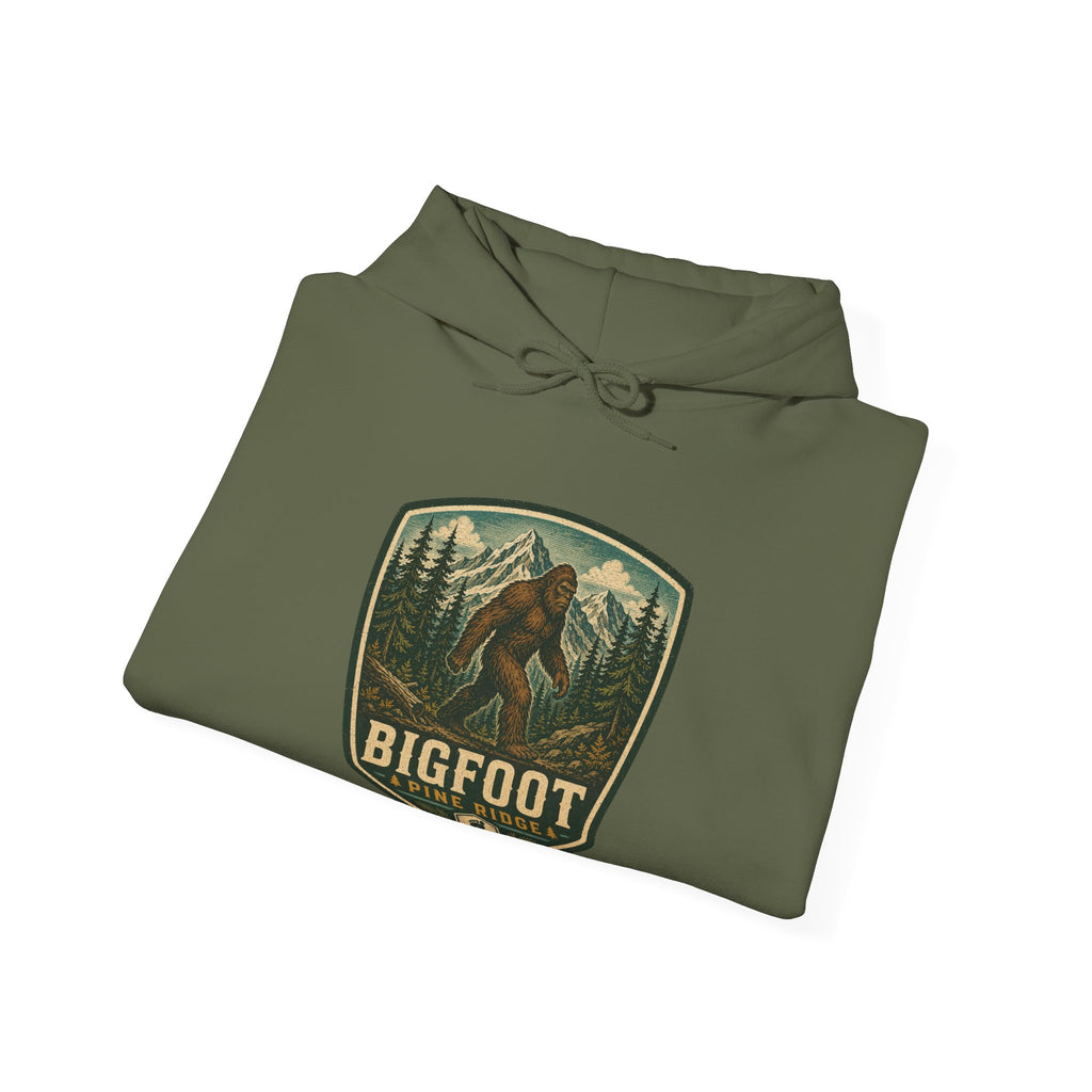 Bigfoot Forest Patch Hoodie, Sasquatch Camping Design