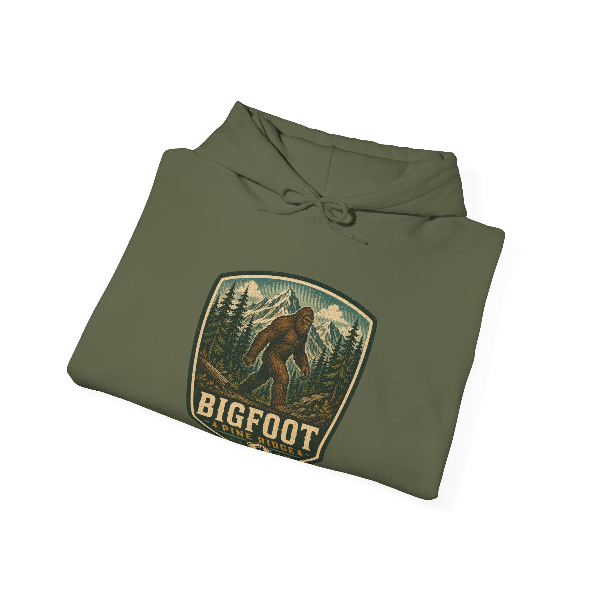 Bigfoot Forest Patch Hoodie, Sasquatch Camping Design