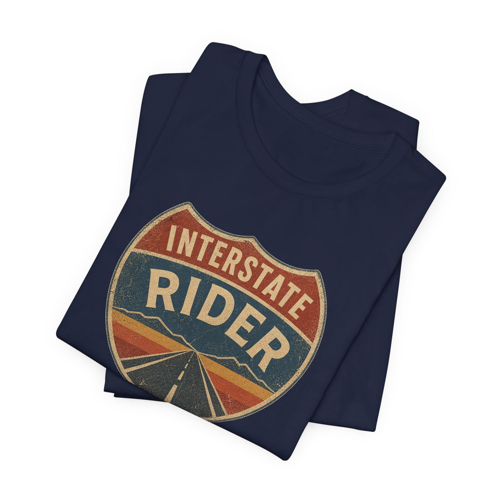 Interstate Rider shield graphic Tee, Vintage road trip motorcycle shirt