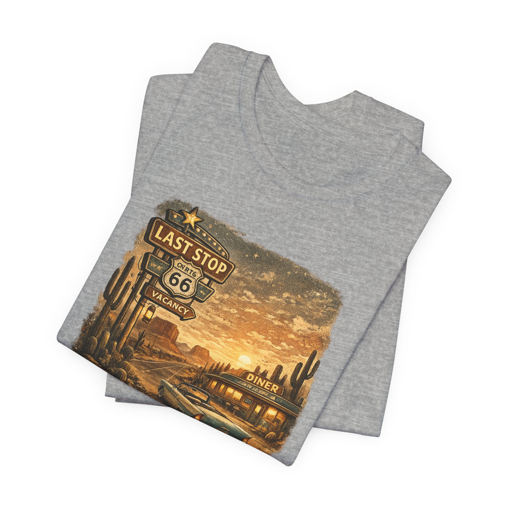 Route 66 Last Stop, T-Shirt | Desert Sunset Diner Highway Scene