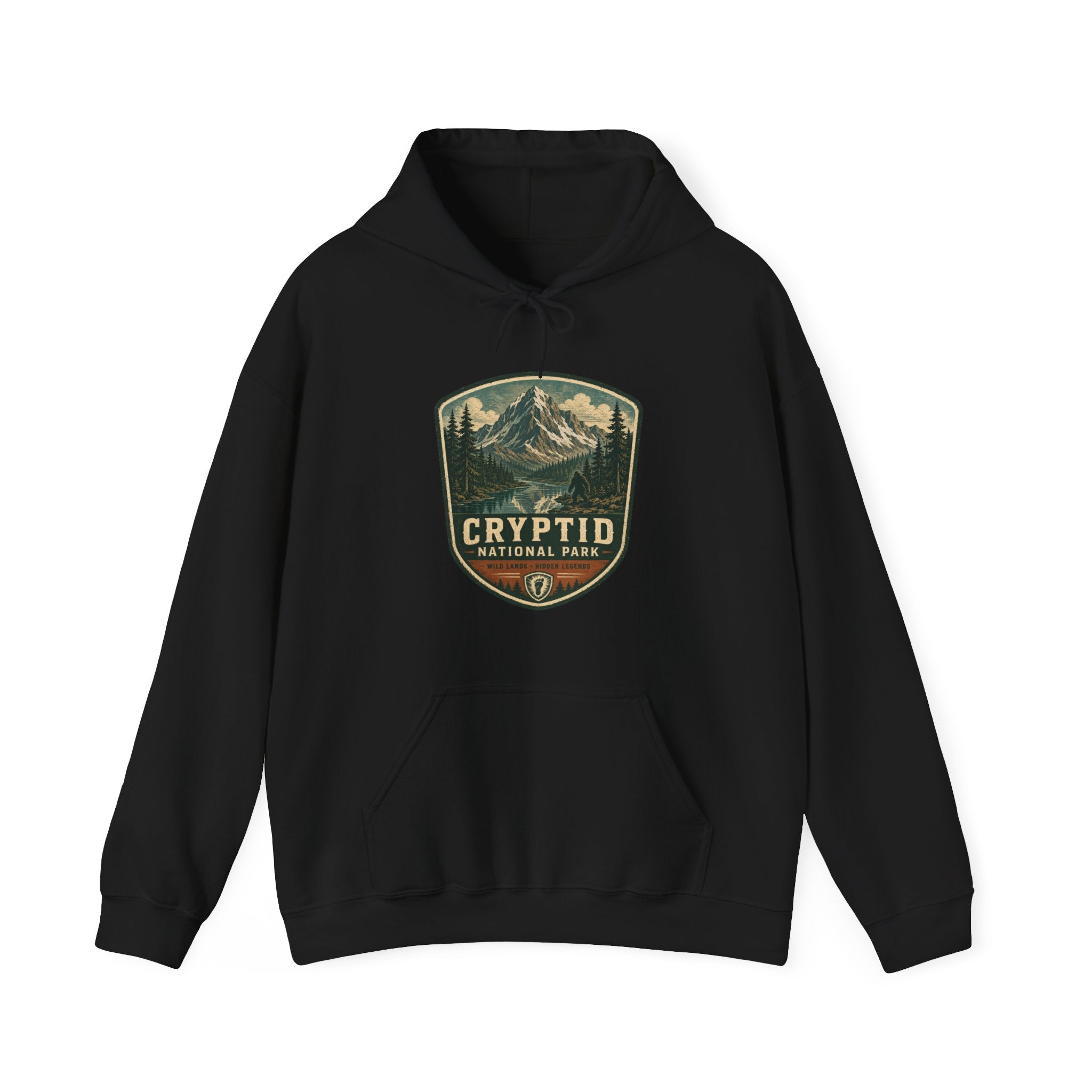 Cryptid National Park patch Hoodie, Mountain Sasquatch vintage badge