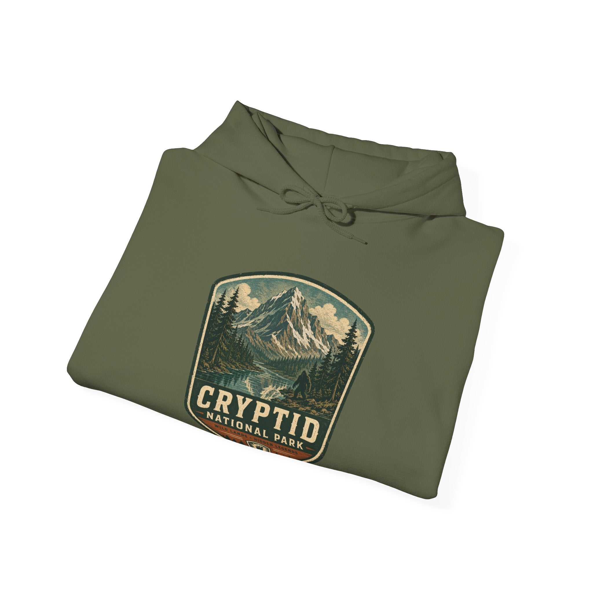 Cryptid National Park patch Hoodie, Mountain Sasquatch vintage badge