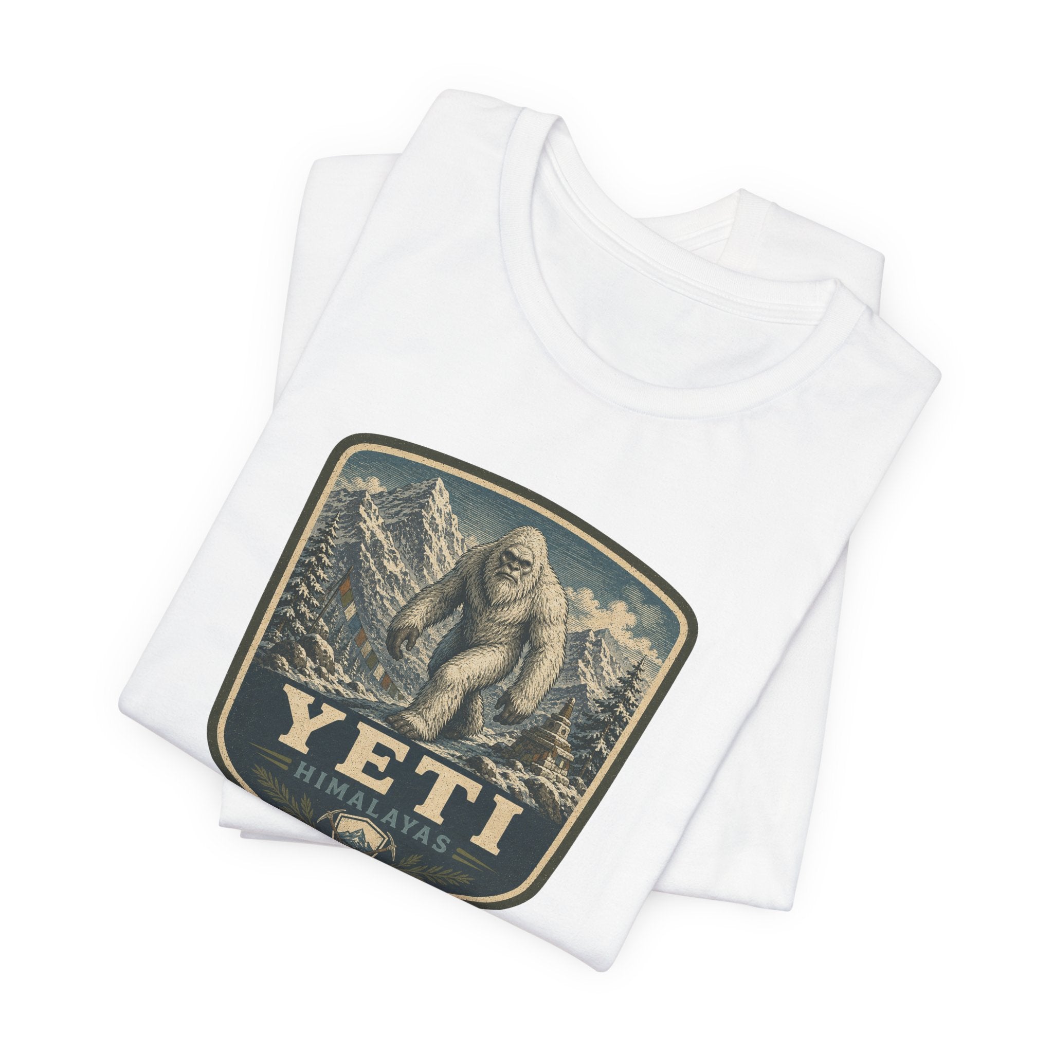 Yeti Mountain Badge Tee | Snowy Peak Sasquatch Graphic