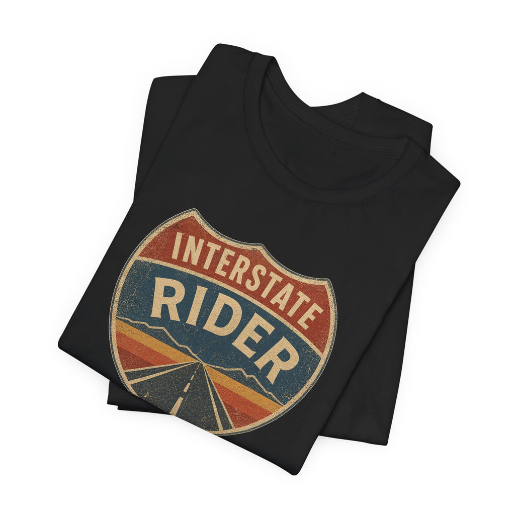 Interstate Rider shield graphic Tee, Vintage road trip motorcycle shirt